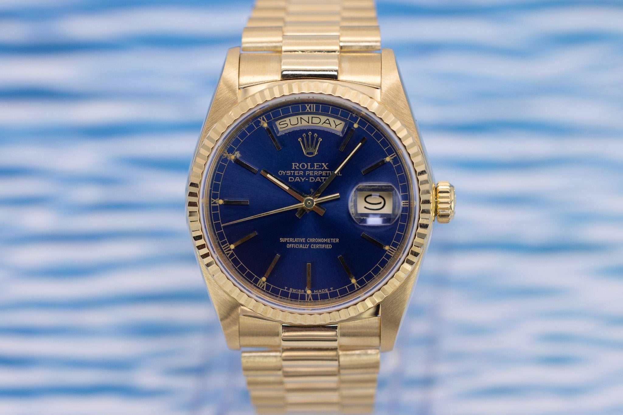 1985 Rolex Day-Date Ref. 18038 | 18K Yellow Gold | Dark Blue Dial - Sierra Time Co