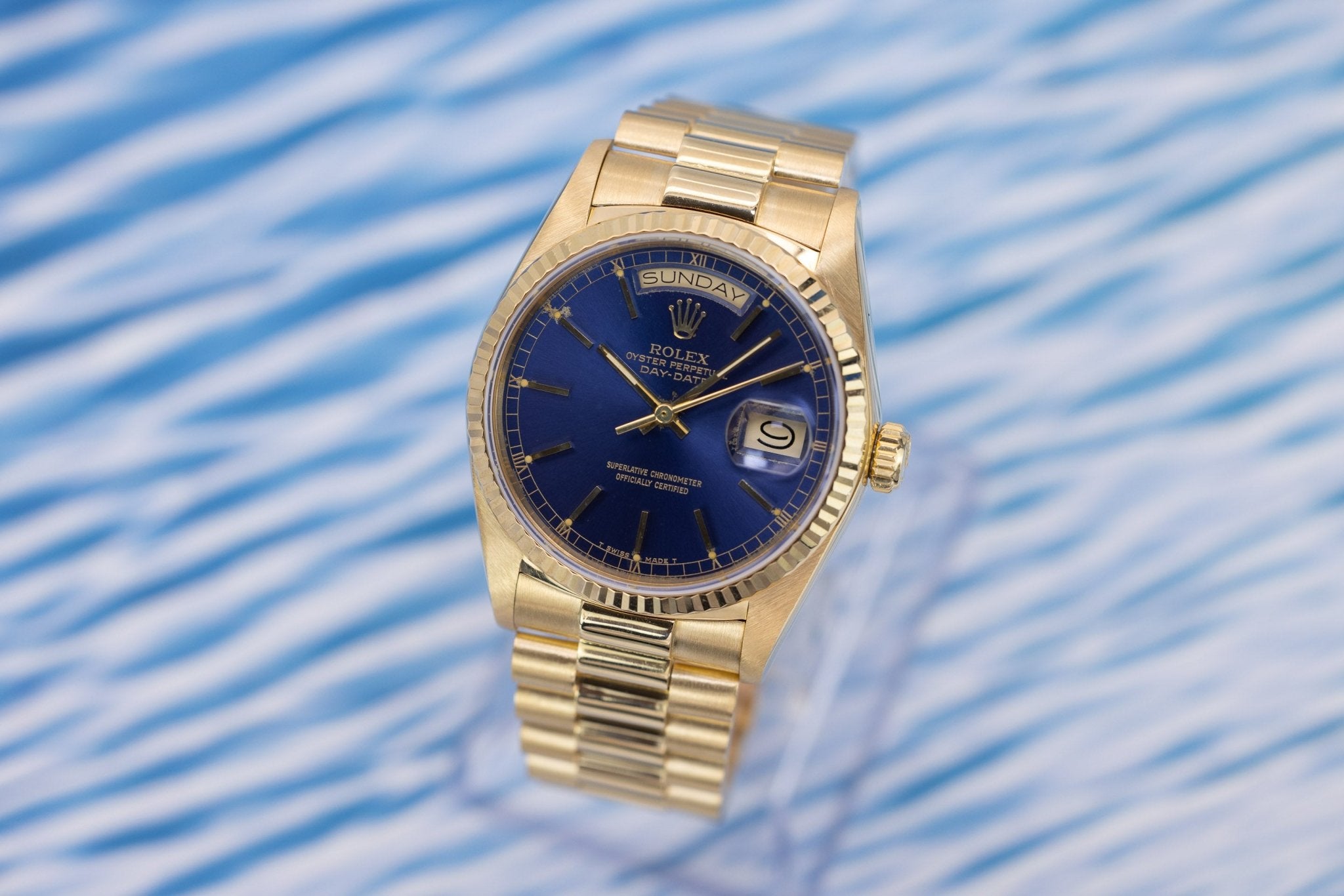 1985 Rolex Day-Date Ref. 18038 | 18K Yellow Gold | Dark Blue Dial - Sierra Time Co