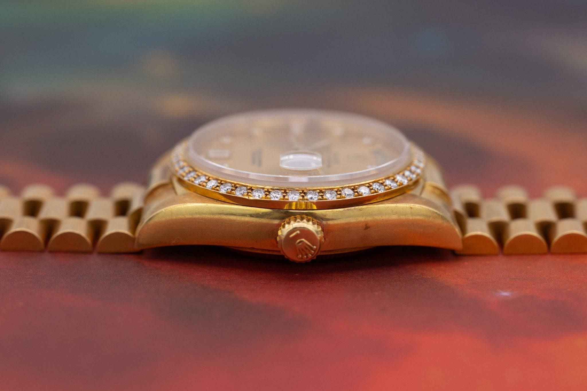 1986 Rolex Day-Date Ref. 18048A | Champagne Dial | Diamond Dial and Bezel - Sierra Time Co