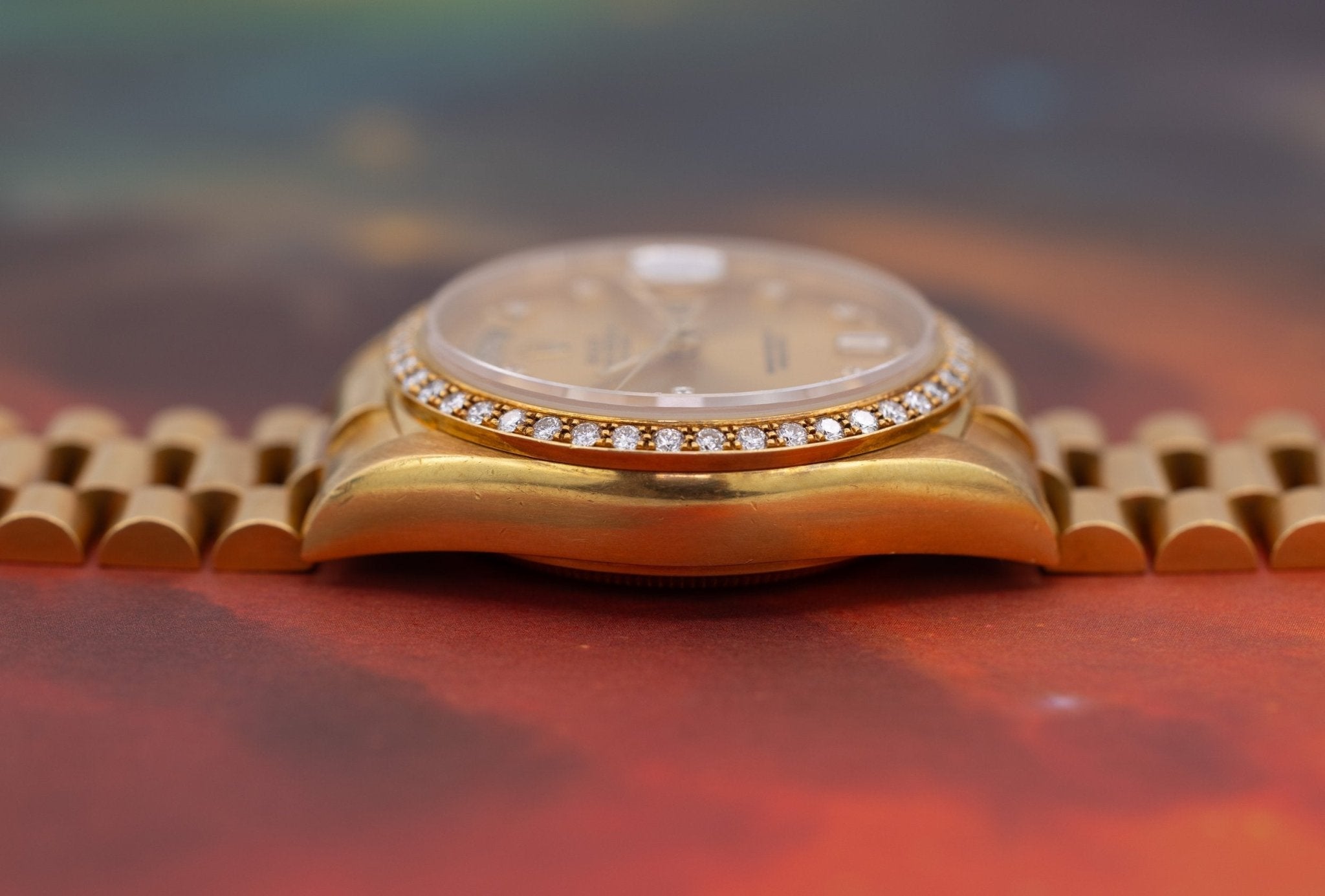 1986 Rolex Day-Date Ref. 18048A | Champagne Dial | Diamond Dial and Bezel - Sierra Time Co
