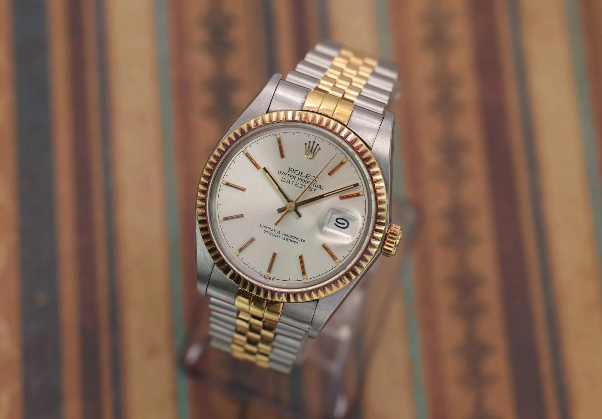 1987 Rolex Datejust Ref. 16013 | Silver Dial | Rose Gold Patina - Sierra Time Co