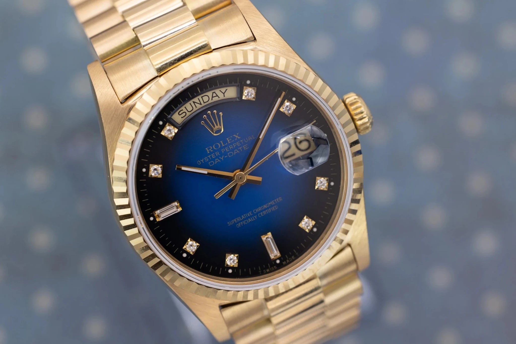 1987 Rolex Day-Date Ref. 18038 | Blue Vignette Dial | Box and Papers - Sierra Time Co