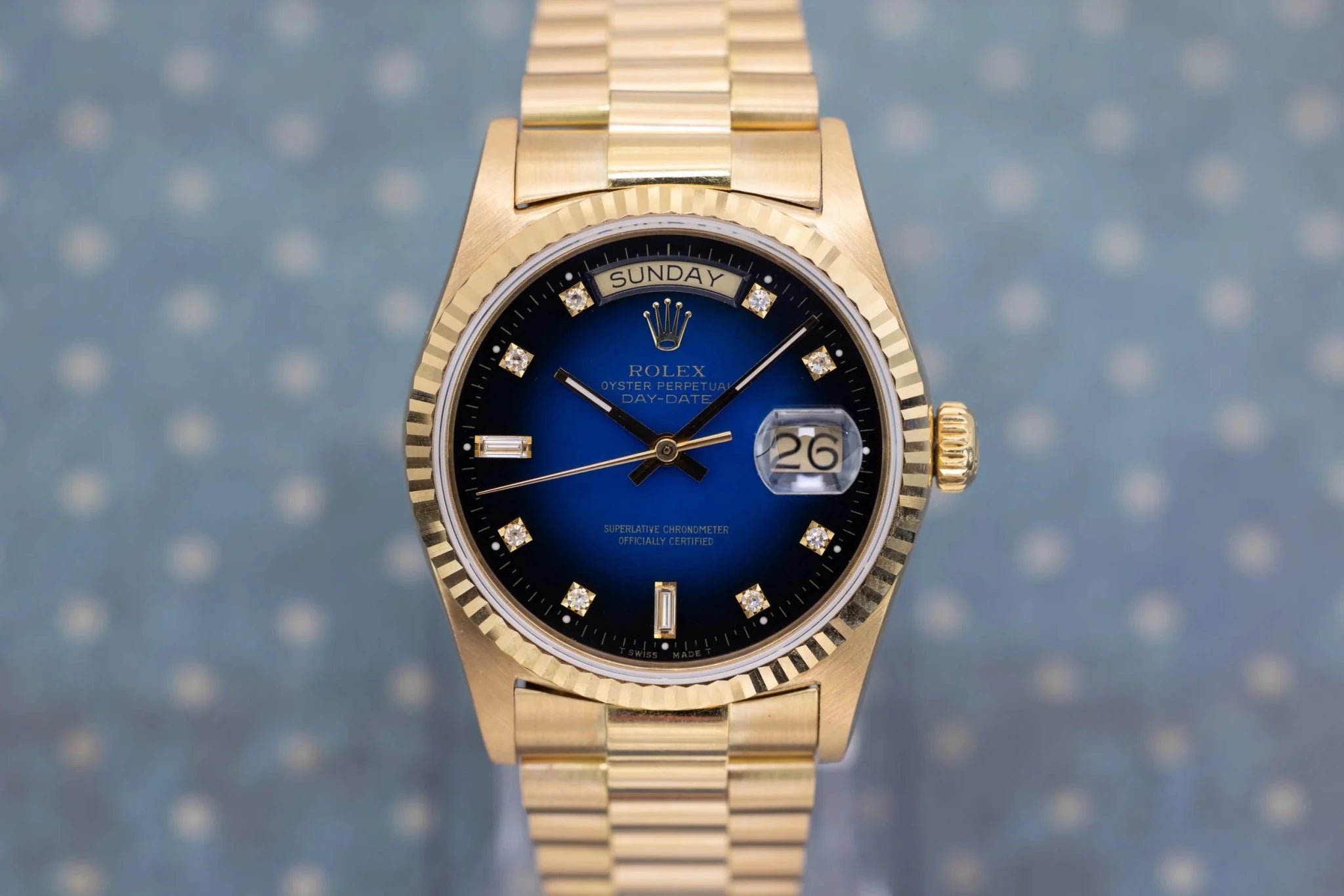 1987 Rolex Day-Date Ref. 18038 | Blue Vignette Dial | Box and Papers - Sierra Time Co