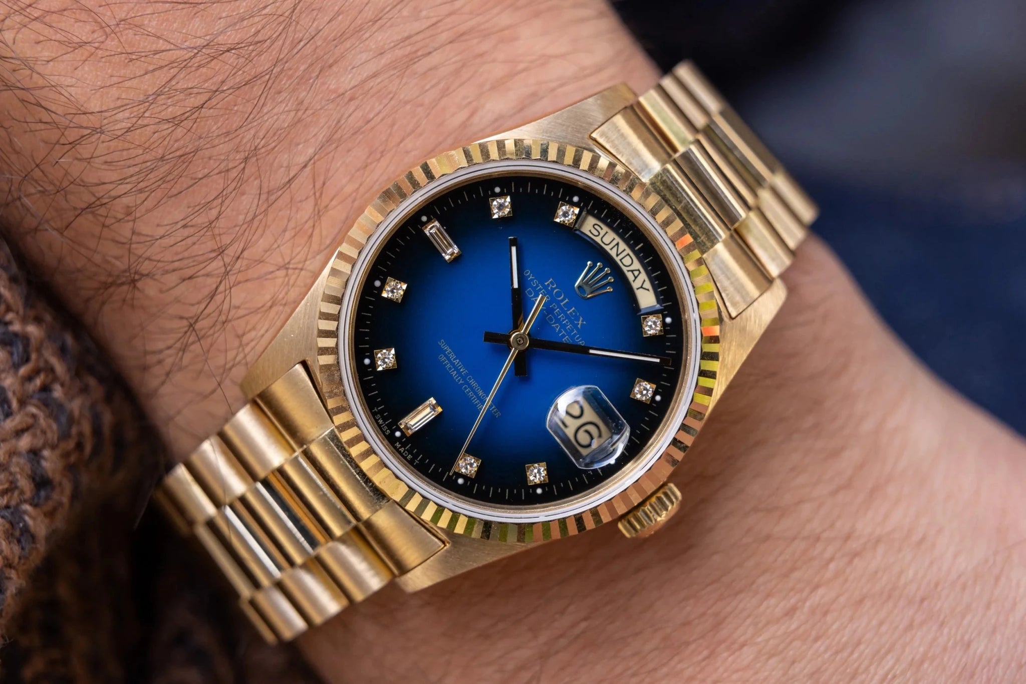 1987 Rolex Day-Date Ref. 18038 | Blue Vignette Dial | Box and Papers - Sierra Time Co