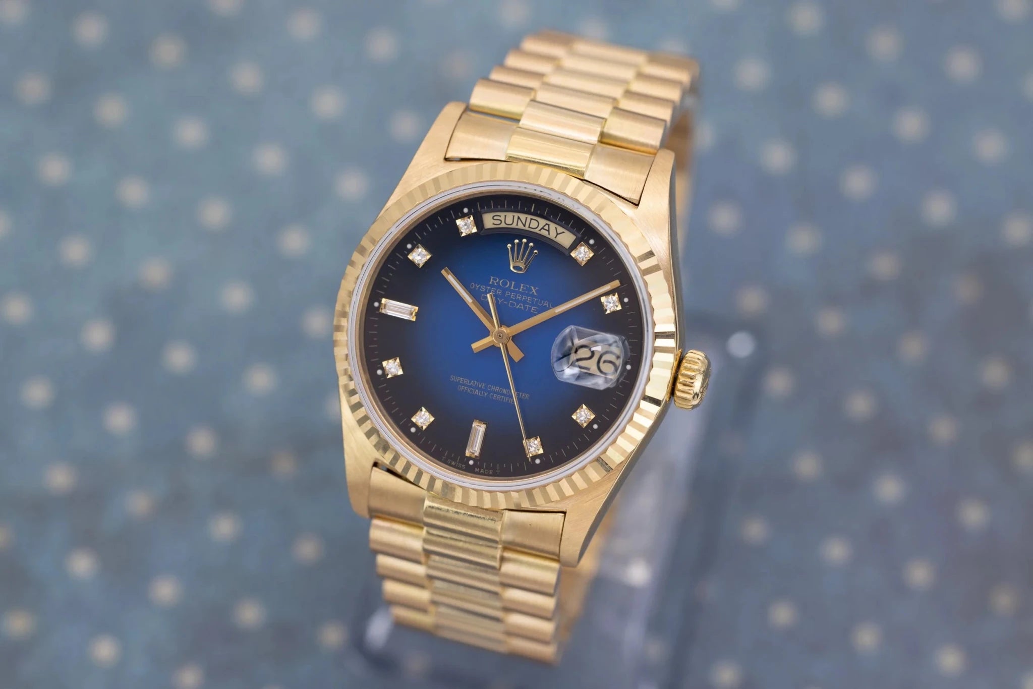 1987 Rolex Day-Date Ref. 18038 | Blue Vignette Dial | Box and Papers - Sierra Time Co