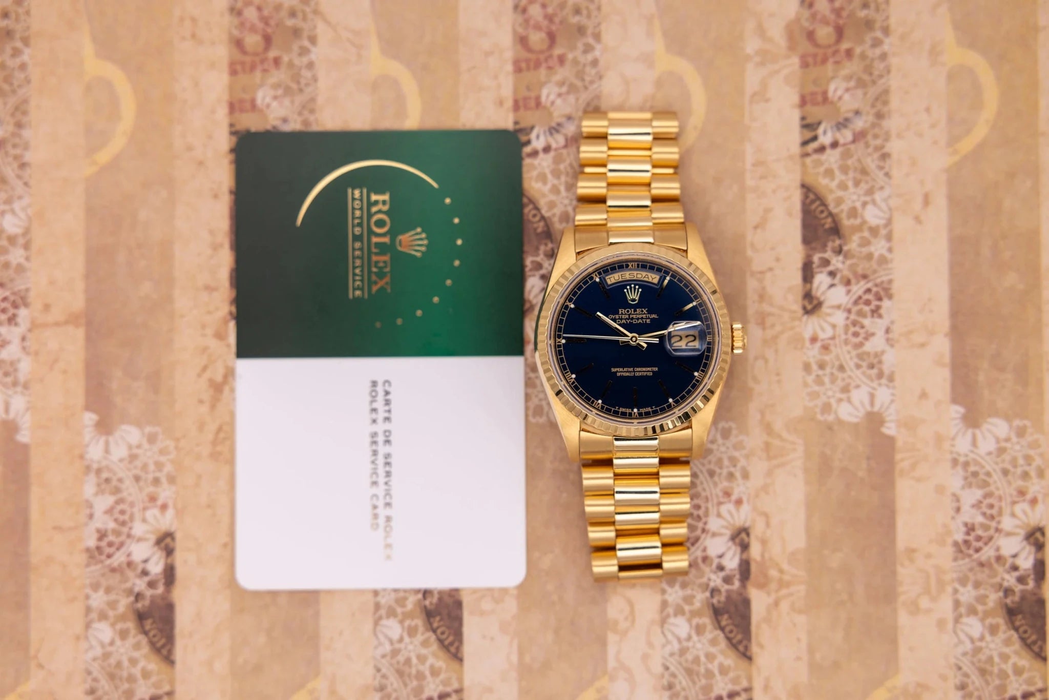 1987 Rolex Day-Date Ref. 18238 | Dark Blue Dial | RSC Card - Sierra Time Co