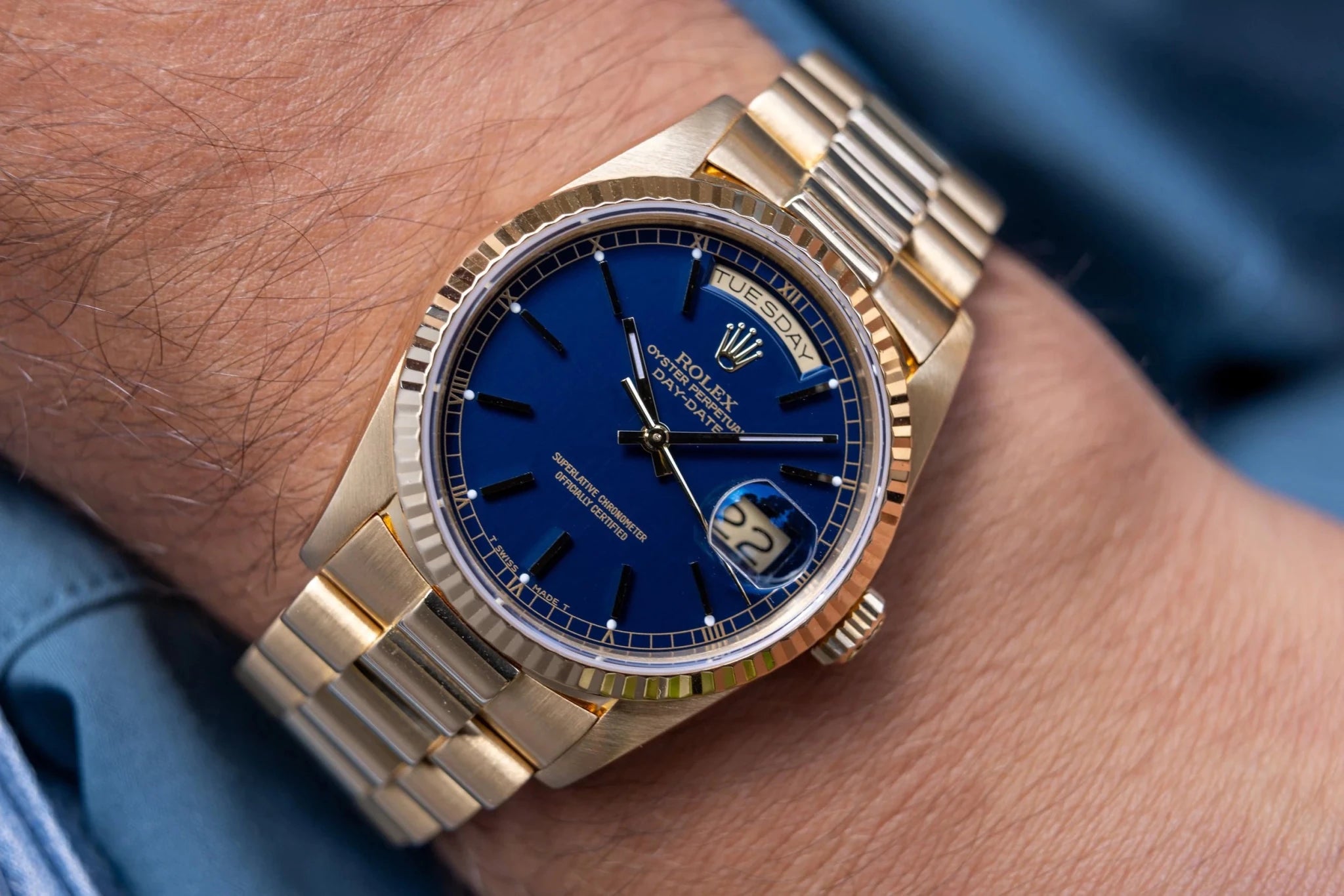 1987 Rolex Day-Date Ref. 18238 | Dark Blue Dial | RSC Card - Sierra Time Co