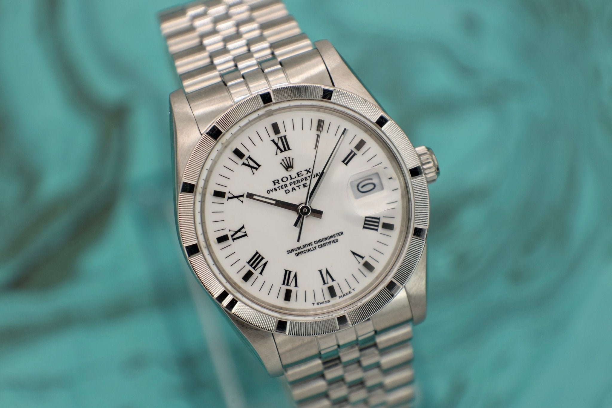 1988 Rolex Date Ref. 15010 White Roman Dial | Jubilee Bracelet - Sierra Time Co