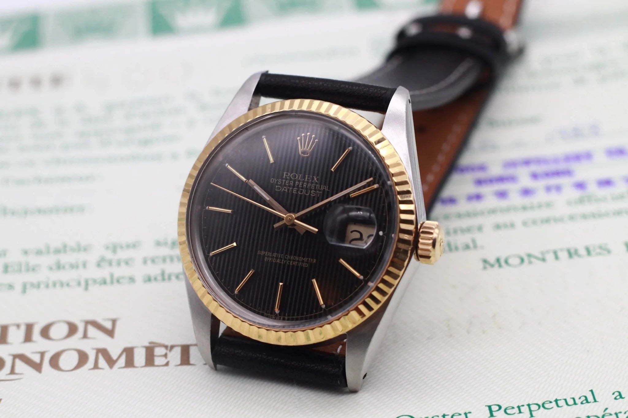 1988 Rolex Datejust Ref. 16013 Black Tapestry Dial | Papers - Sierra Time Co