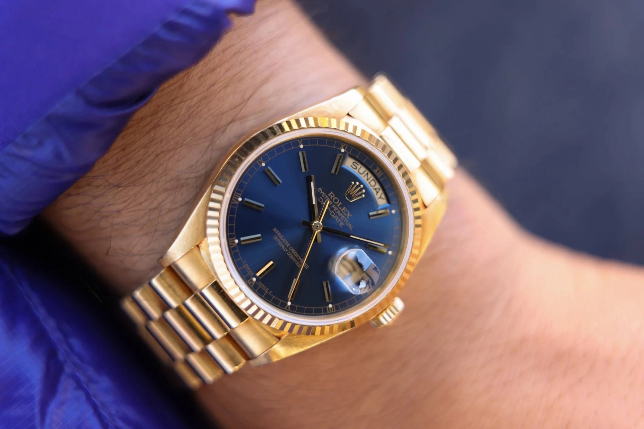 1988 Rolex Day-Date Ref. 18038 | Blue Dial | Papers - Sierra Time Co