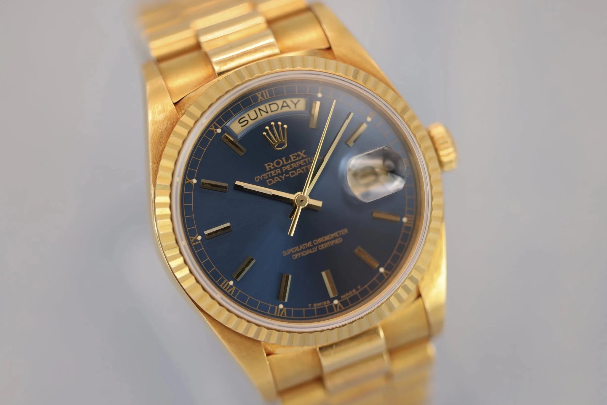 1988 Rolex Day-Date Ref. 18038 | Blue Dial | Papers - Sierra Time Co