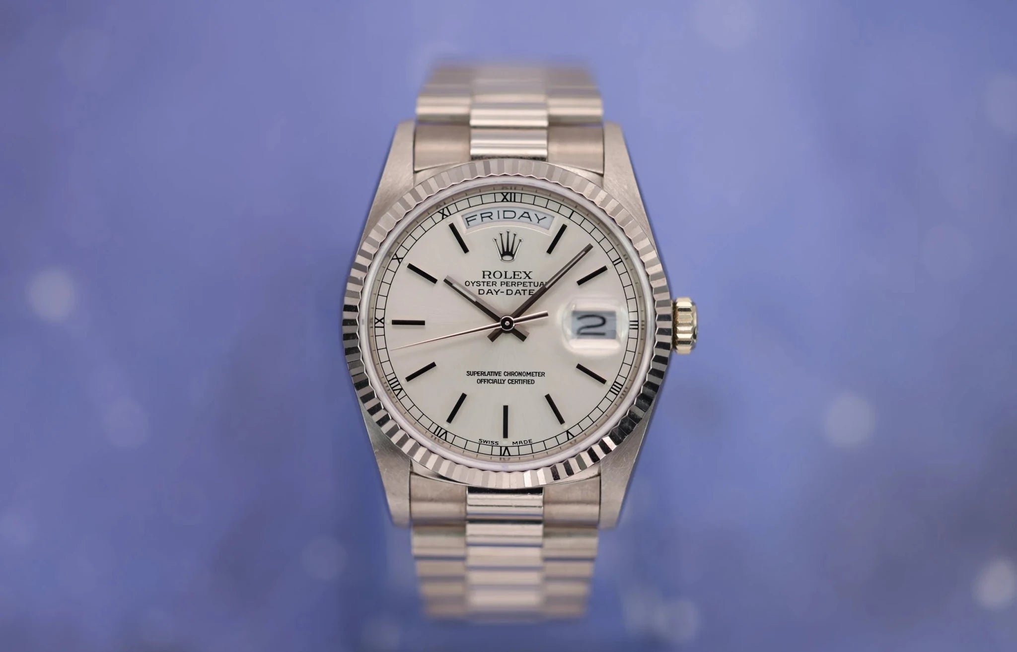 1988 Rolex Day-Date Ref. 18239 | Silver Stick Dial - Sierra Time Co