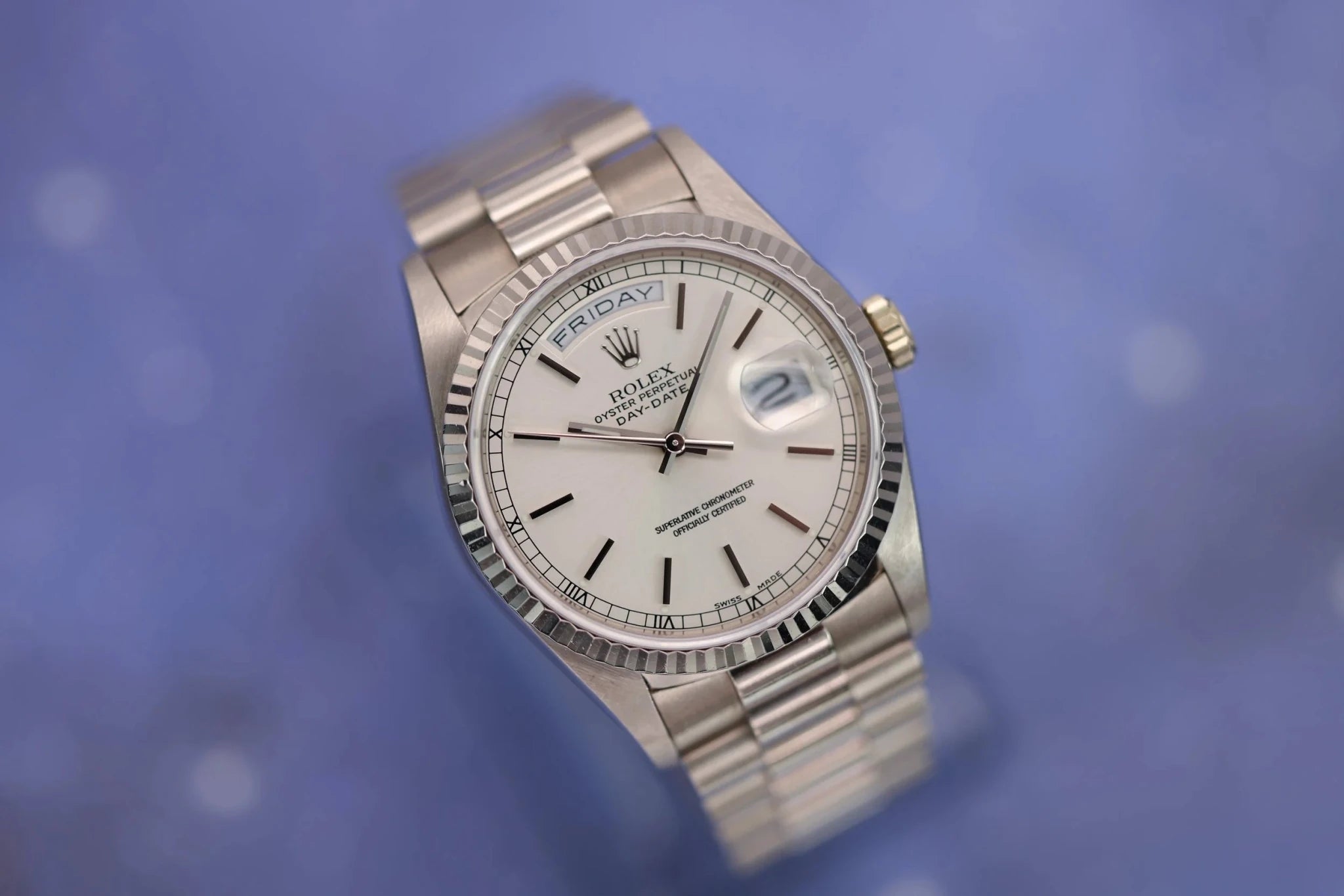 1988 Rolex Day-Date Ref. 18239 | Silver Stick Dial - Sierra Time Co