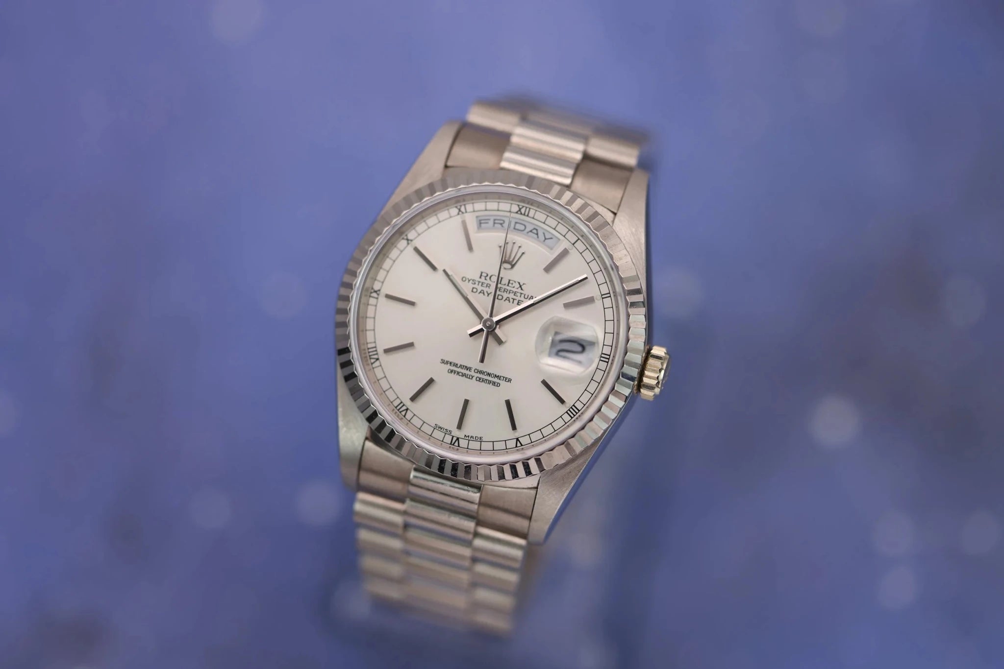1988 Rolex Day-Date Ref. 18239 | Silver Stick Dial - Sierra Time Co