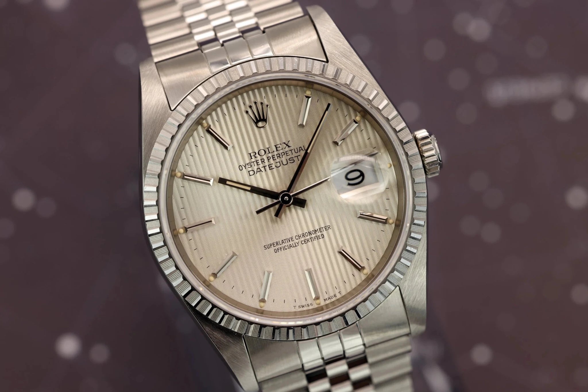 1989 Rolex Datejust Ref. 16220 | Silver Tapestry Dial | Box and Papers - Sierra Time Co