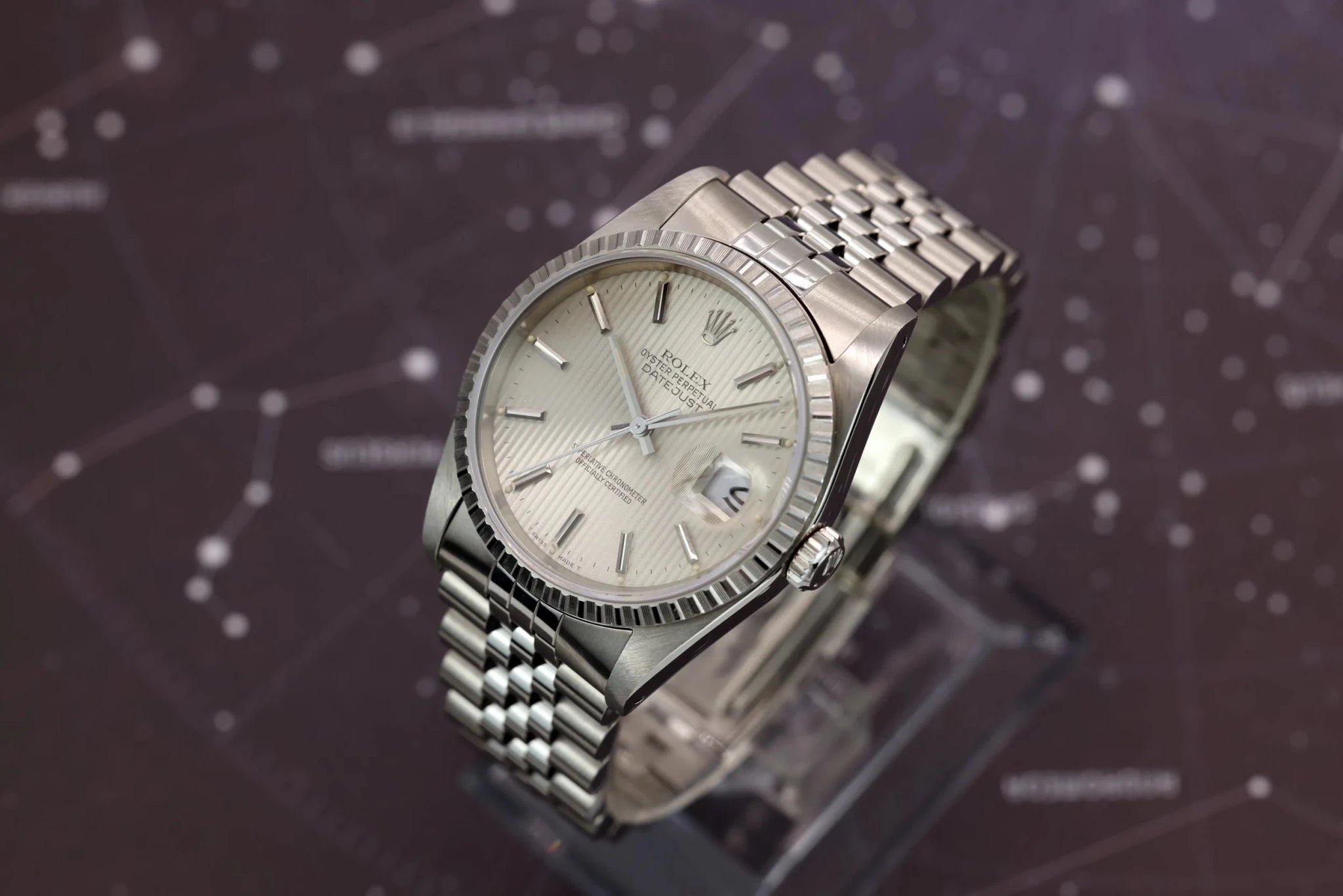1989 Rolex Datejust Ref. 16220 | Silver Tapestry Dial | Box and Papers - Sierra Time Co