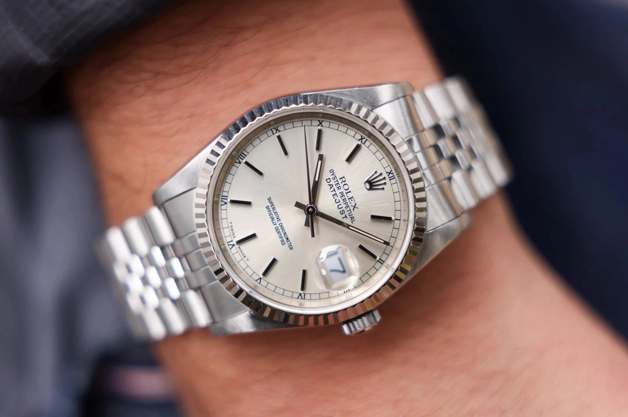 1989 Rolex Datejust Ref. 16234 | Silver Stick Dial | Box and Papers - Sierra Time Co