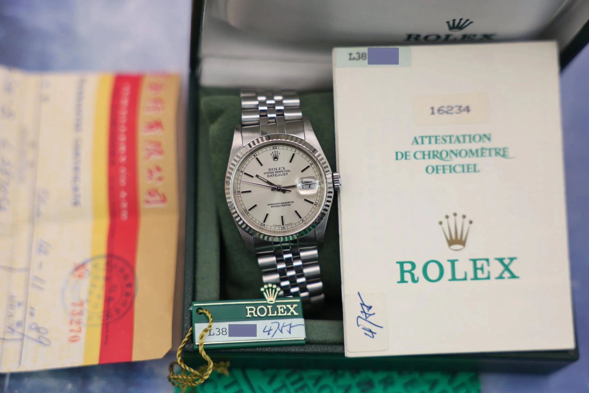 1989 Rolex Datejust Ref. 16234 | Silver Stick Dial | Box and Papers - Sierra Time Co