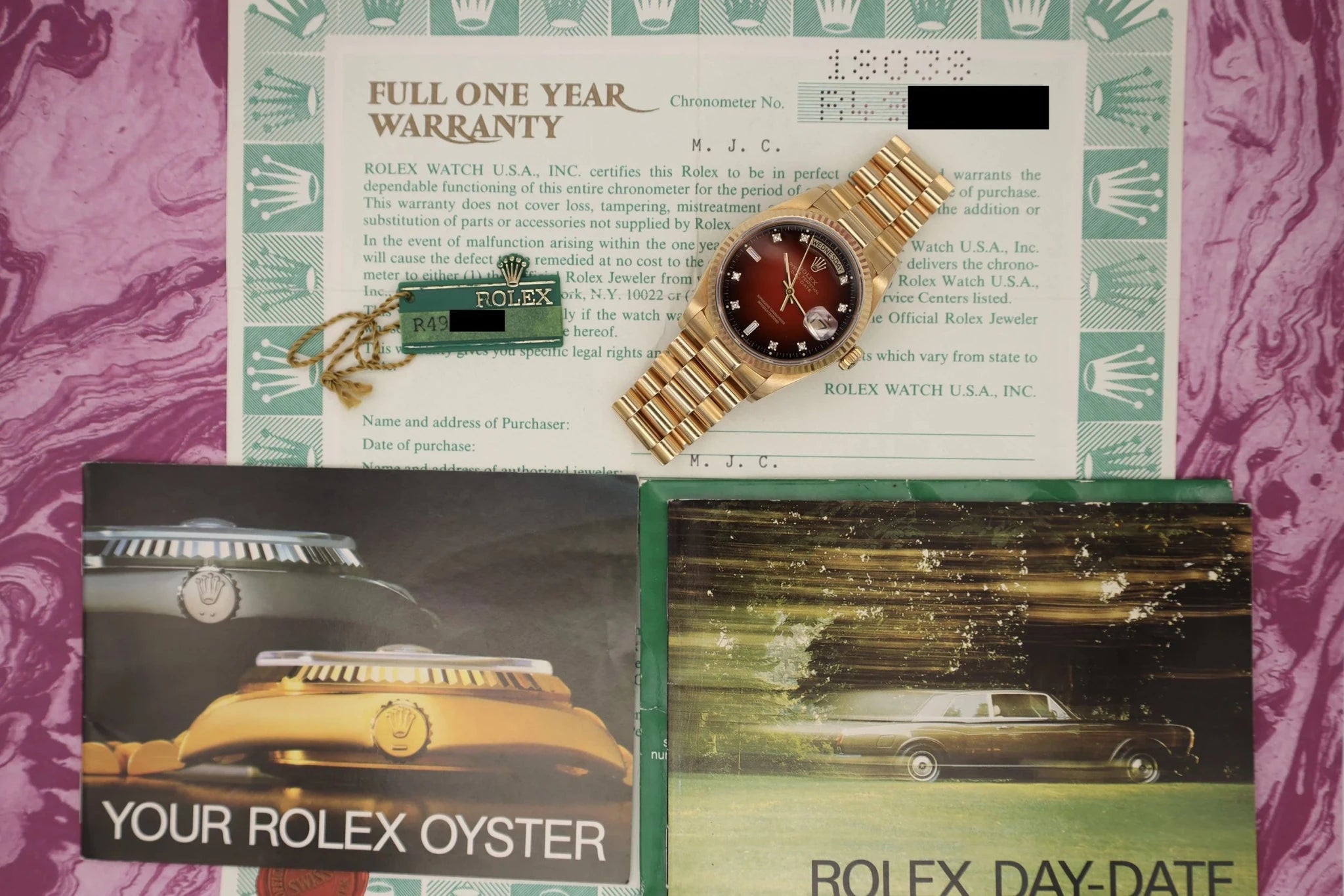 1989 Rolex Day-Date Ref. 18038 | Red Vignette Dial | Papers - Sierra Time Co
