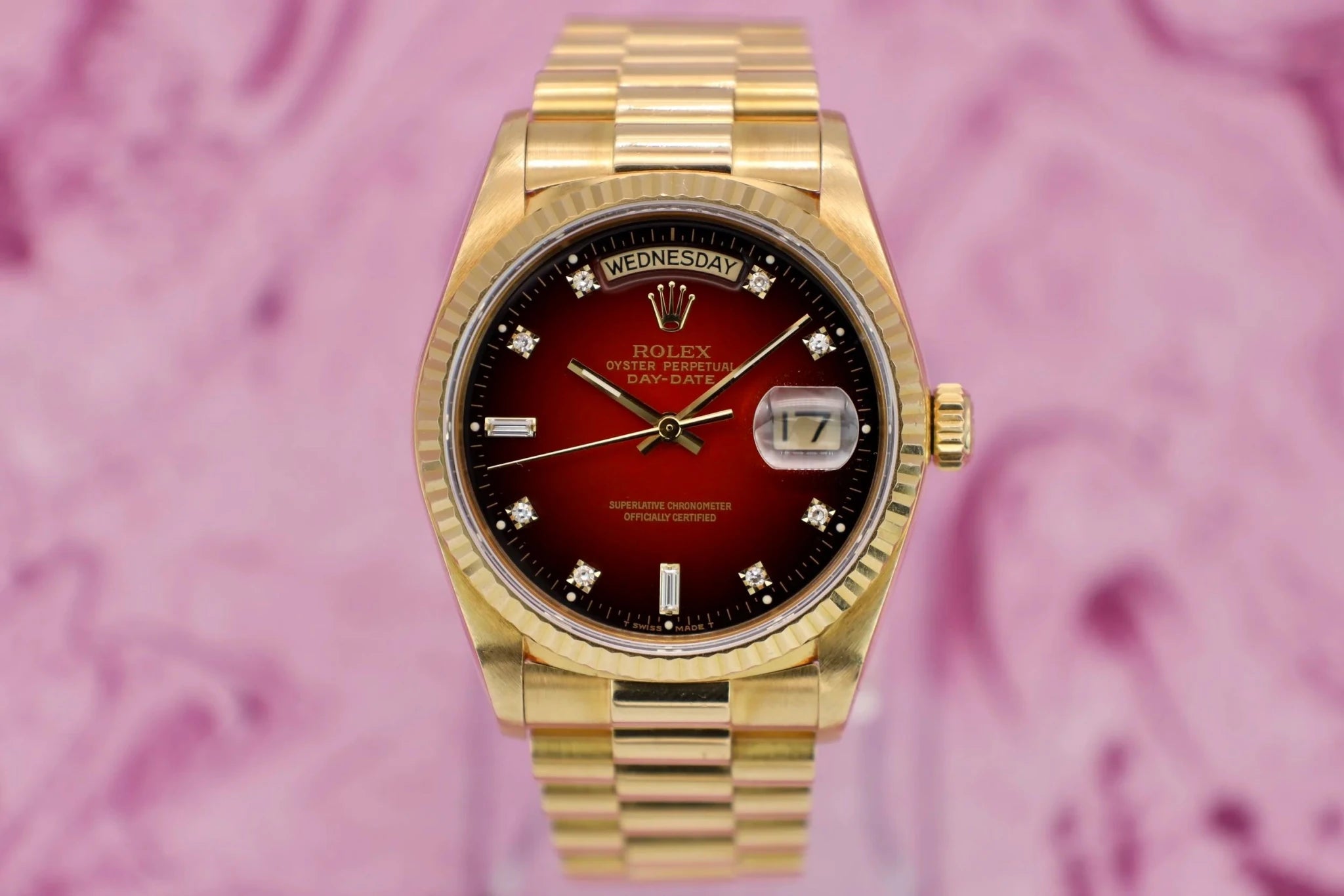 1989 Rolex Day-Date Ref. 18038 | Red Vignette Dial | Papers - Sierra Time Co