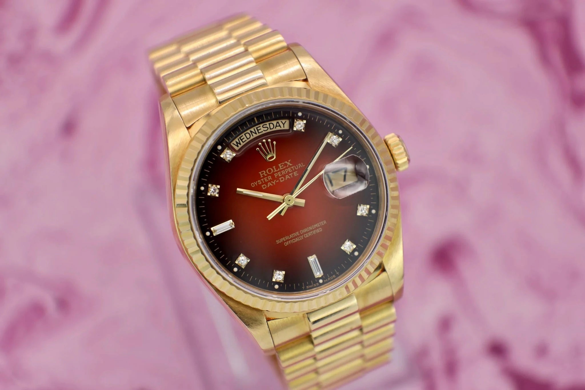 1989 Rolex Day-Date Ref. 18038 | Red Vignette Dial | Papers - Sierra Time Co