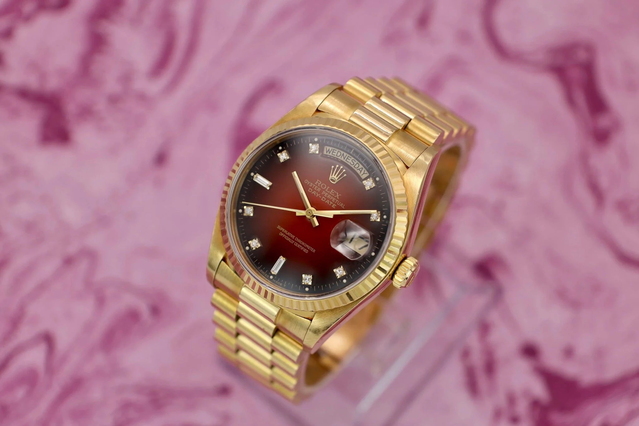 1989 Rolex Day-Date Ref. 18038 | Red Vignette Dial | Papers - Sierra Time Co