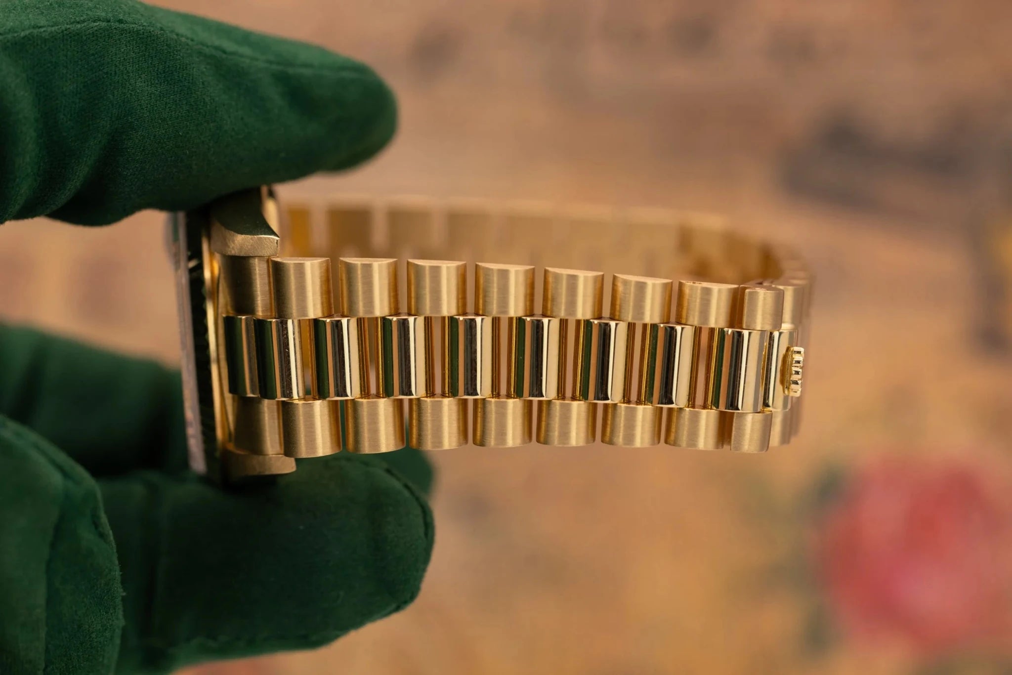 1989 Rolex Day-Date Ref. 18238 | Champagne Ruby and Diamond String Dial | Box and Papers - Sierra Time Co