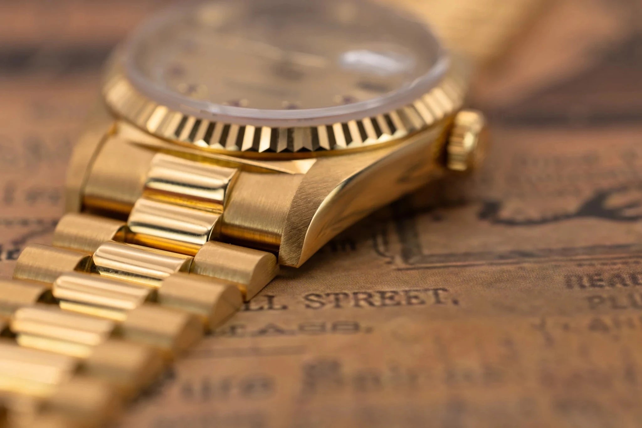 1989 Rolex Day-Date Ref. 18238 | Champagne Ruby and Diamond String Dial | Box and Papers - Sierra Time Co