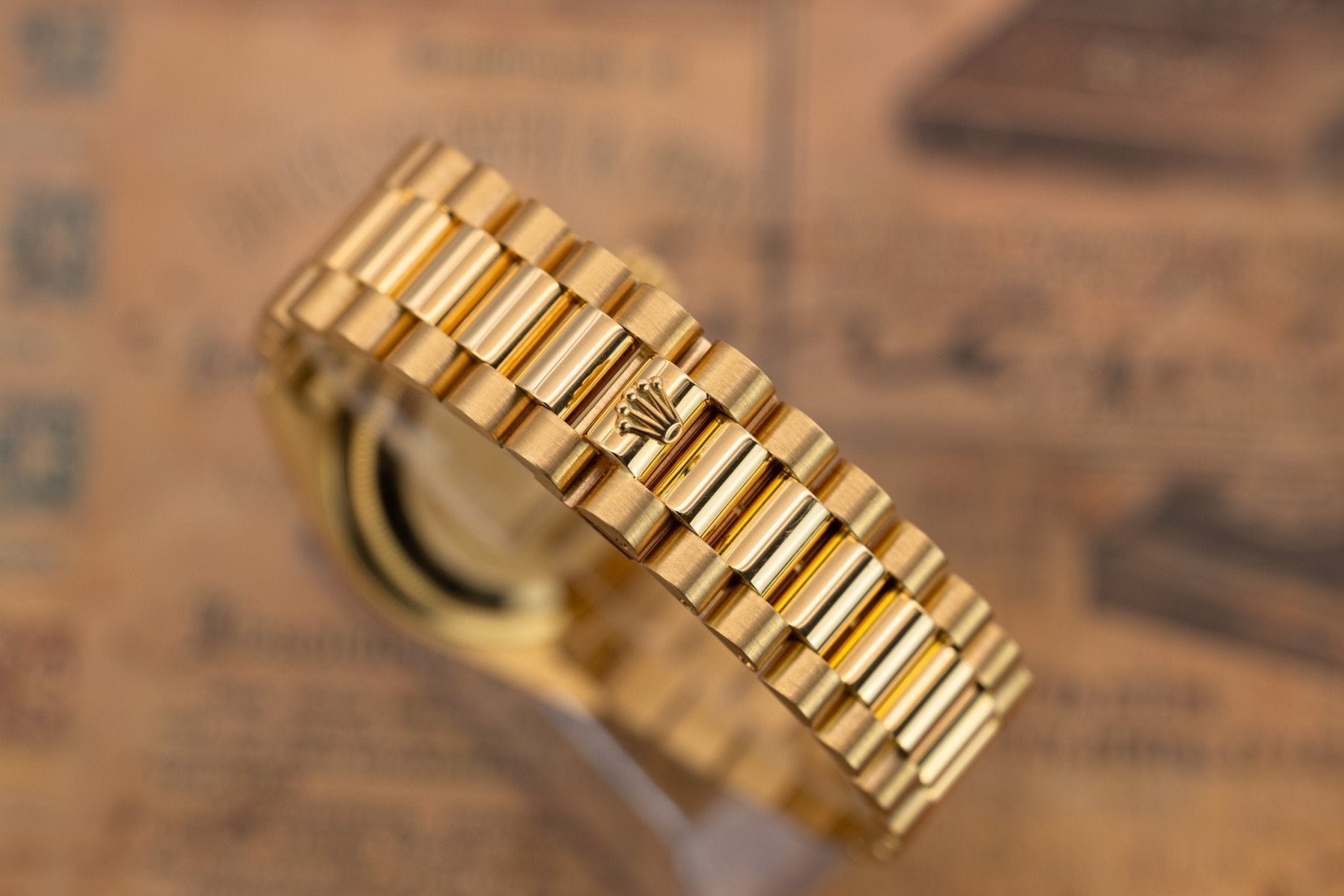 1989 Rolex Day-Date Ref. 18238 | Champagne Ruby and Diamond String Dial | Box and Papers - Sierra Time Co