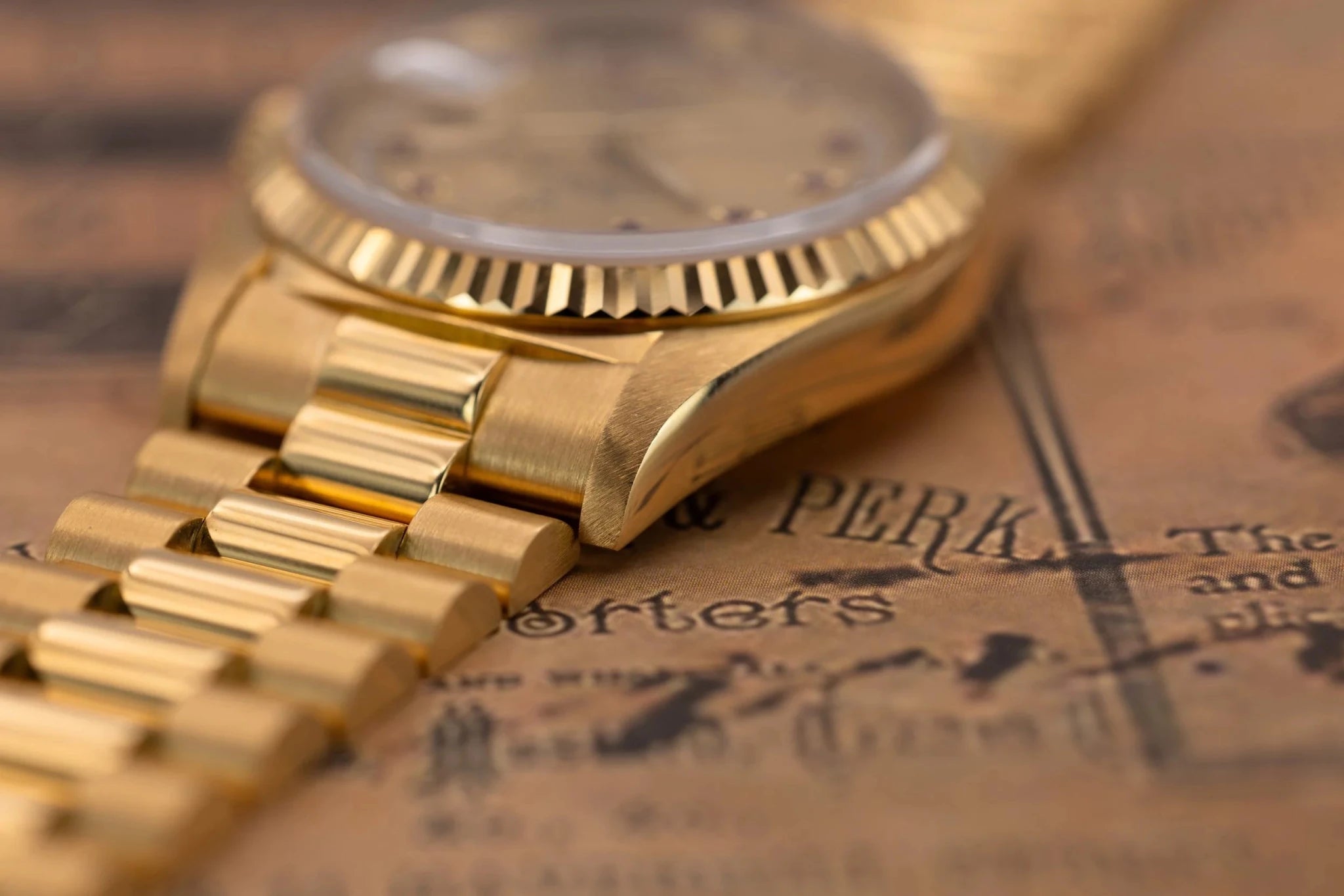 1989 Rolex Day-Date Ref. 18238 | Champagne Ruby and Diamond String Dial | Box and Papers - Sierra Time Co