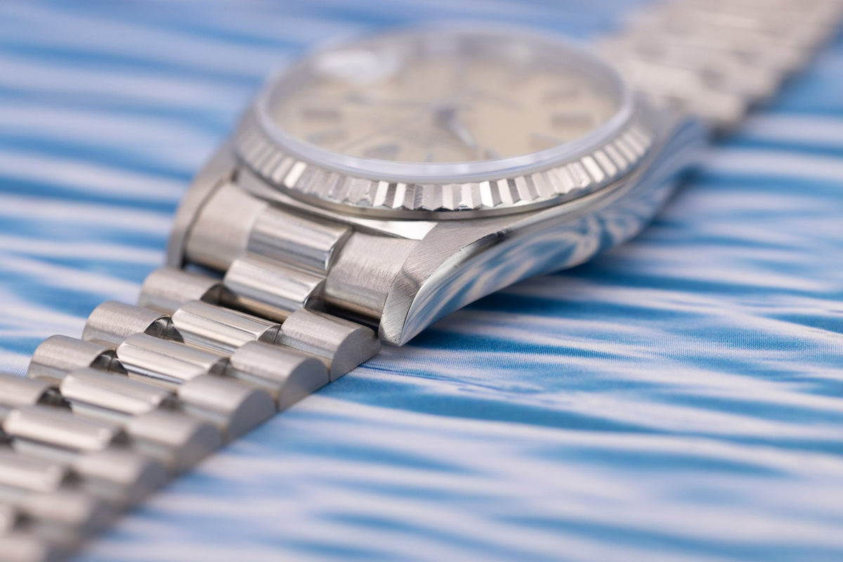 1989 Rolex Day-Date Ref. 18239 | Silver Dial | 18K White Gold | Box and Papers - Sierra Time Co
