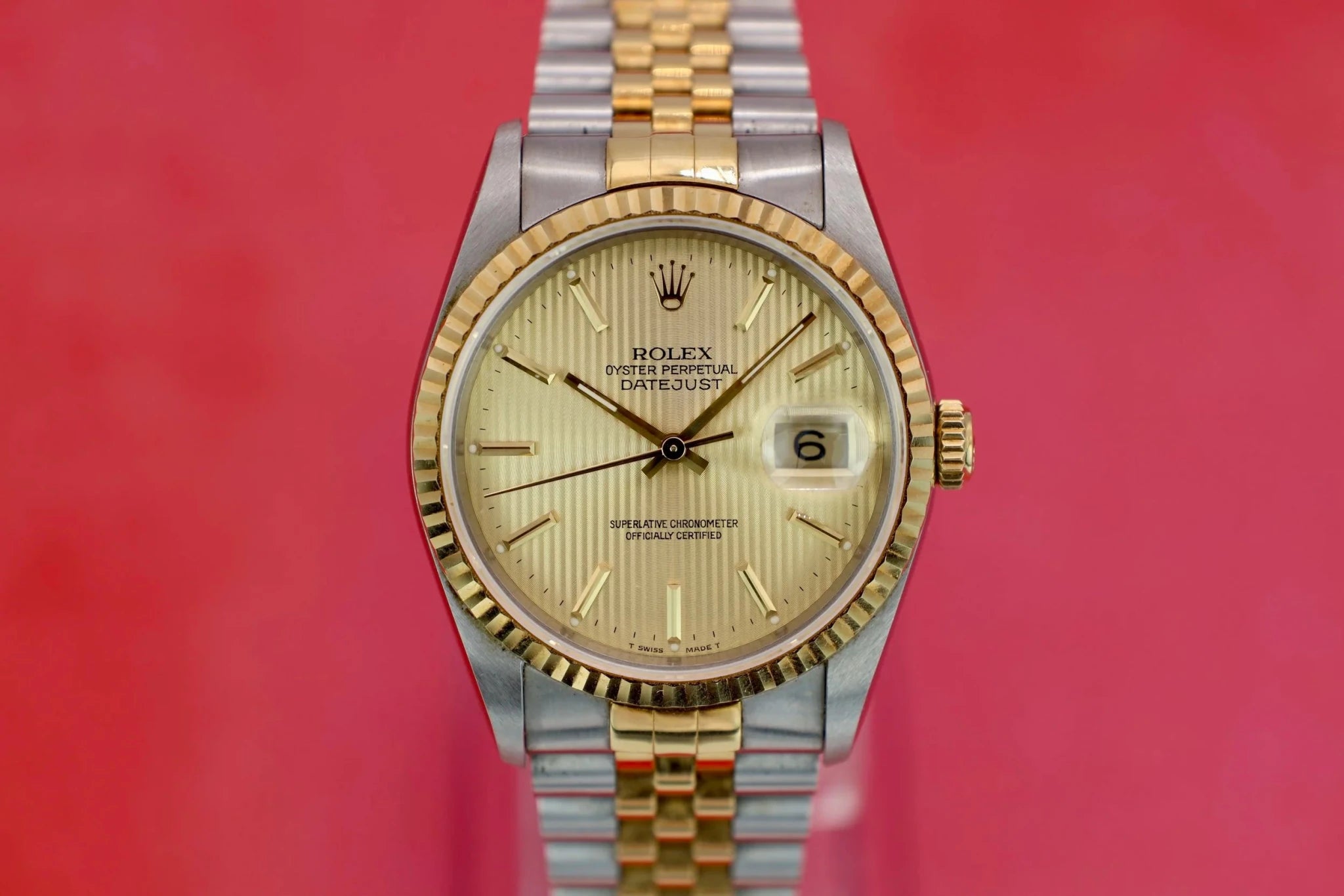 1990 Rolex Datejust Ref. 16233 | Champagne Tapestry | Box and Papers - Sierra Time Co
