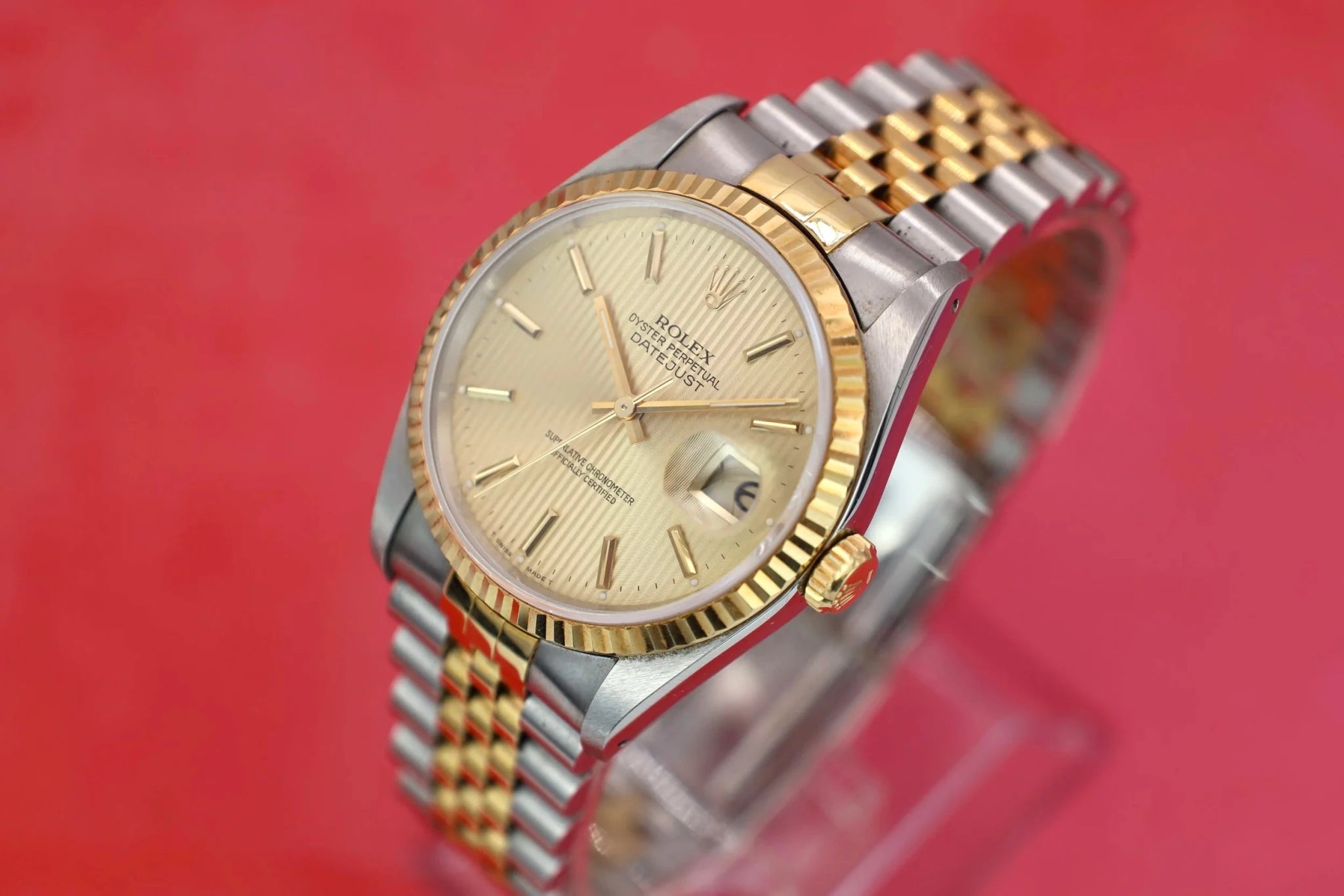 1990 Rolex Datejust Ref. 16233 | Champagne Tapestry | Box and Papers - Sierra Time Co