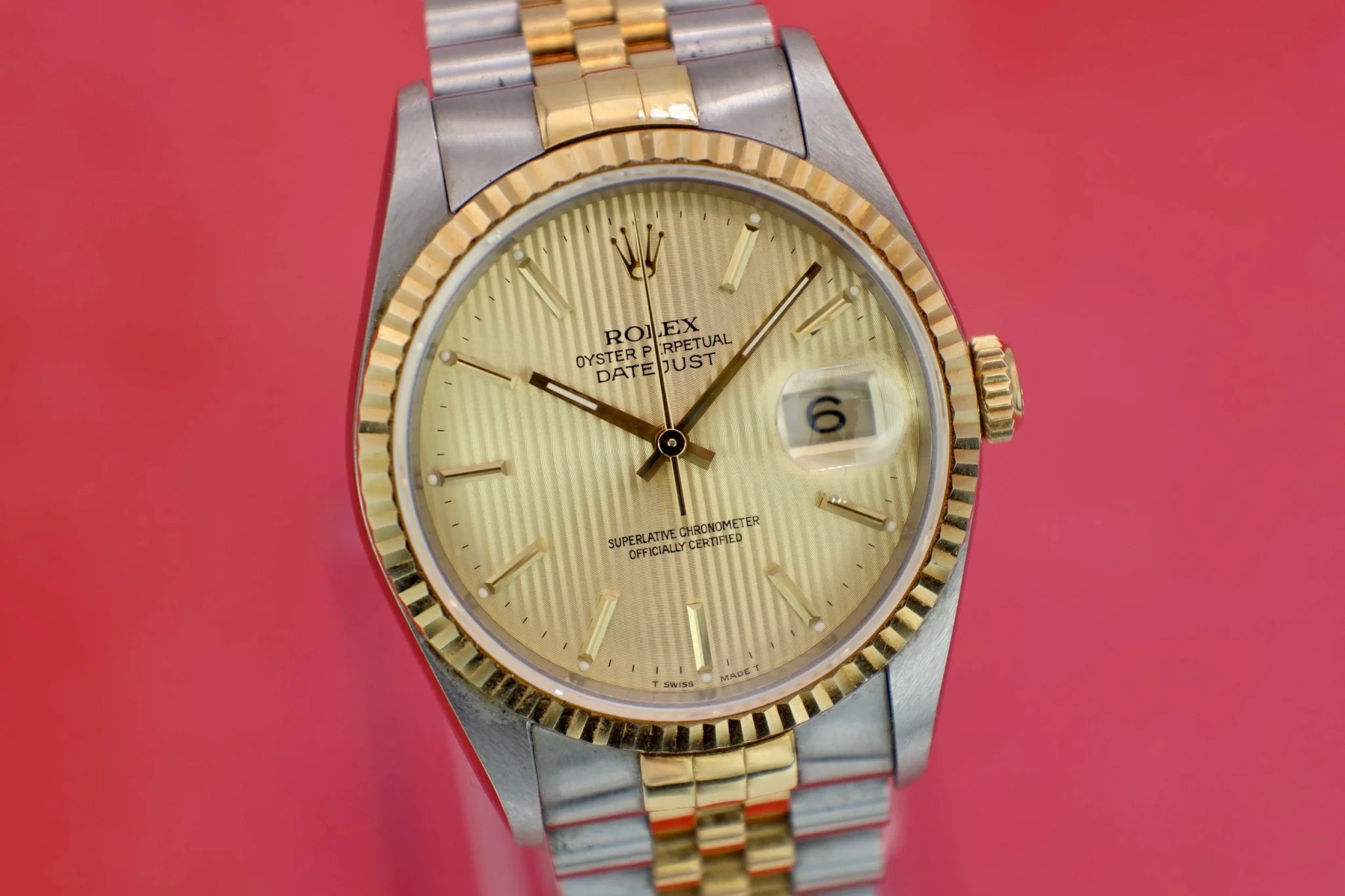 1990 Rolex Datejust Ref. 16233 | Champagne Tapestry | Box and Papers - Sierra Time Co