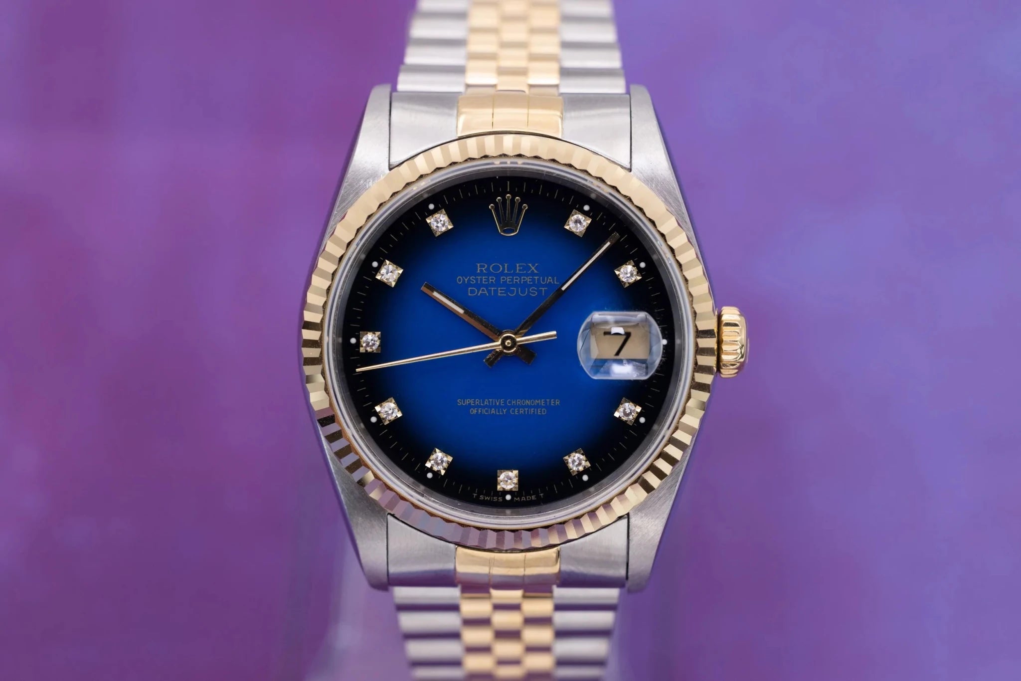 1990 Rolex Datejust Ref. 16233G | Blue Vignette Diamond Dial - Sierra Time Co