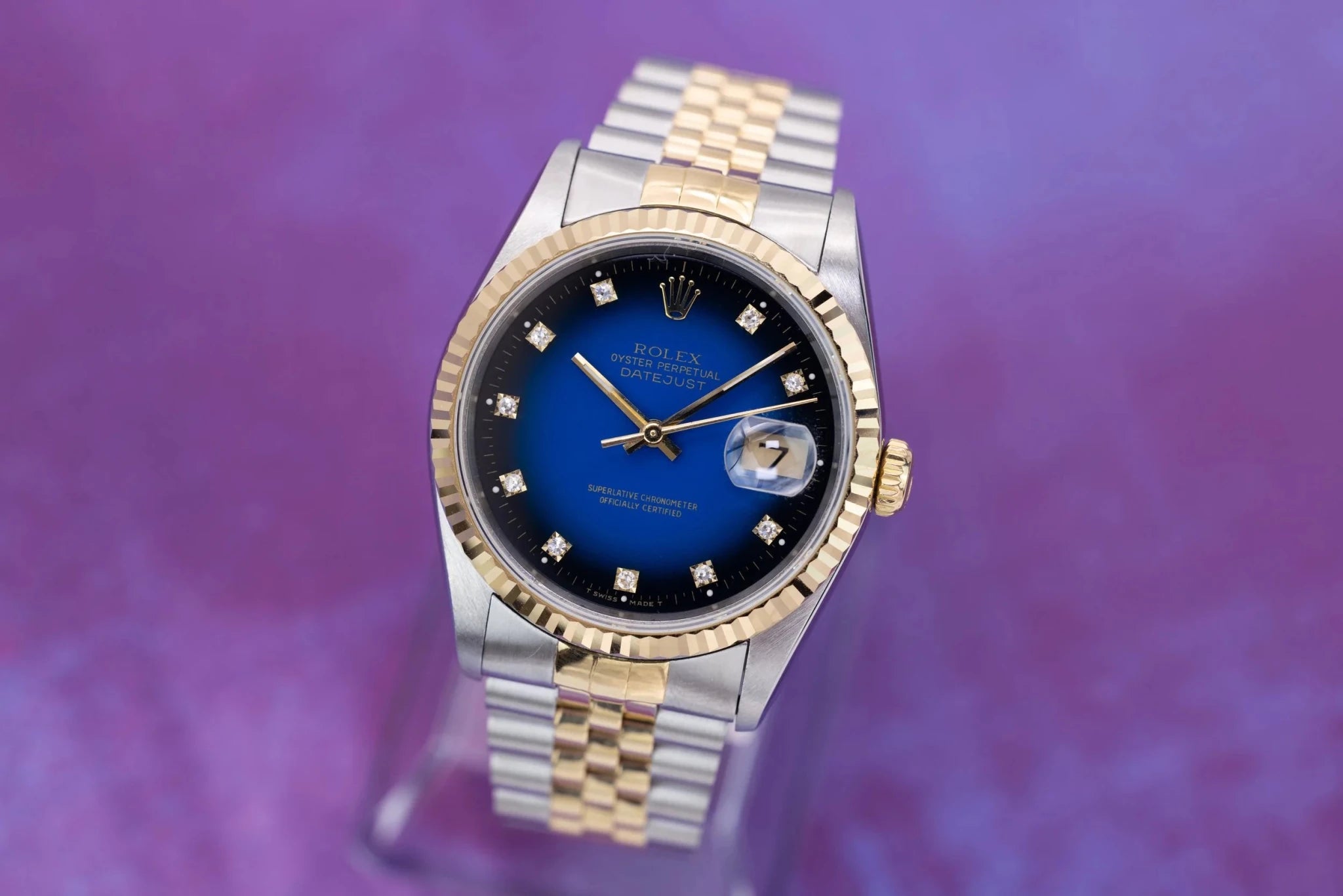 1990 Rolex Datejust Ref. 16233G | Blue Vignette Diamond Dial - Sierra Time Co
