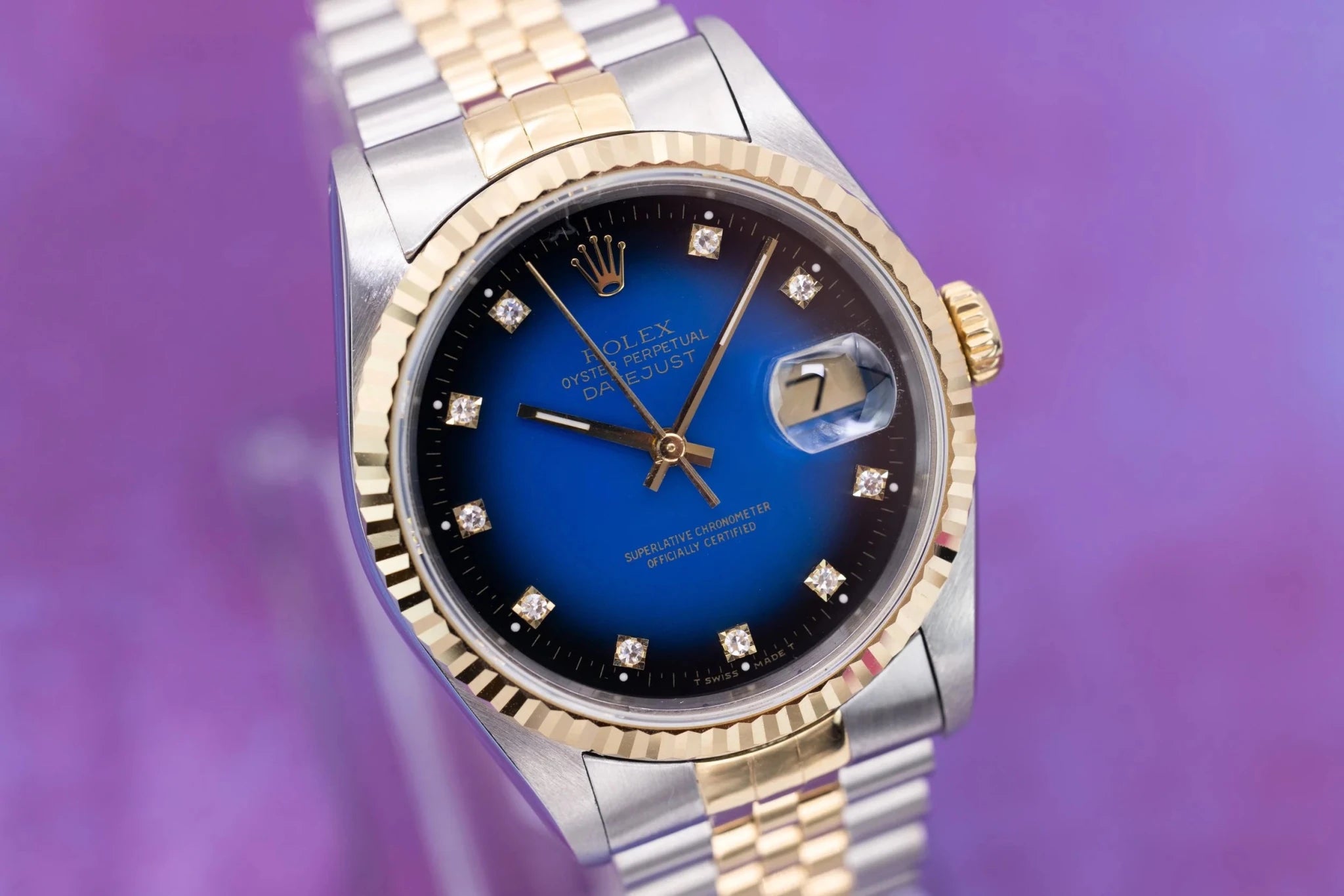 1990 Rolex Datejust Ref. 16233G | Blue Vignette Diamond Dial - Sierra Time Co