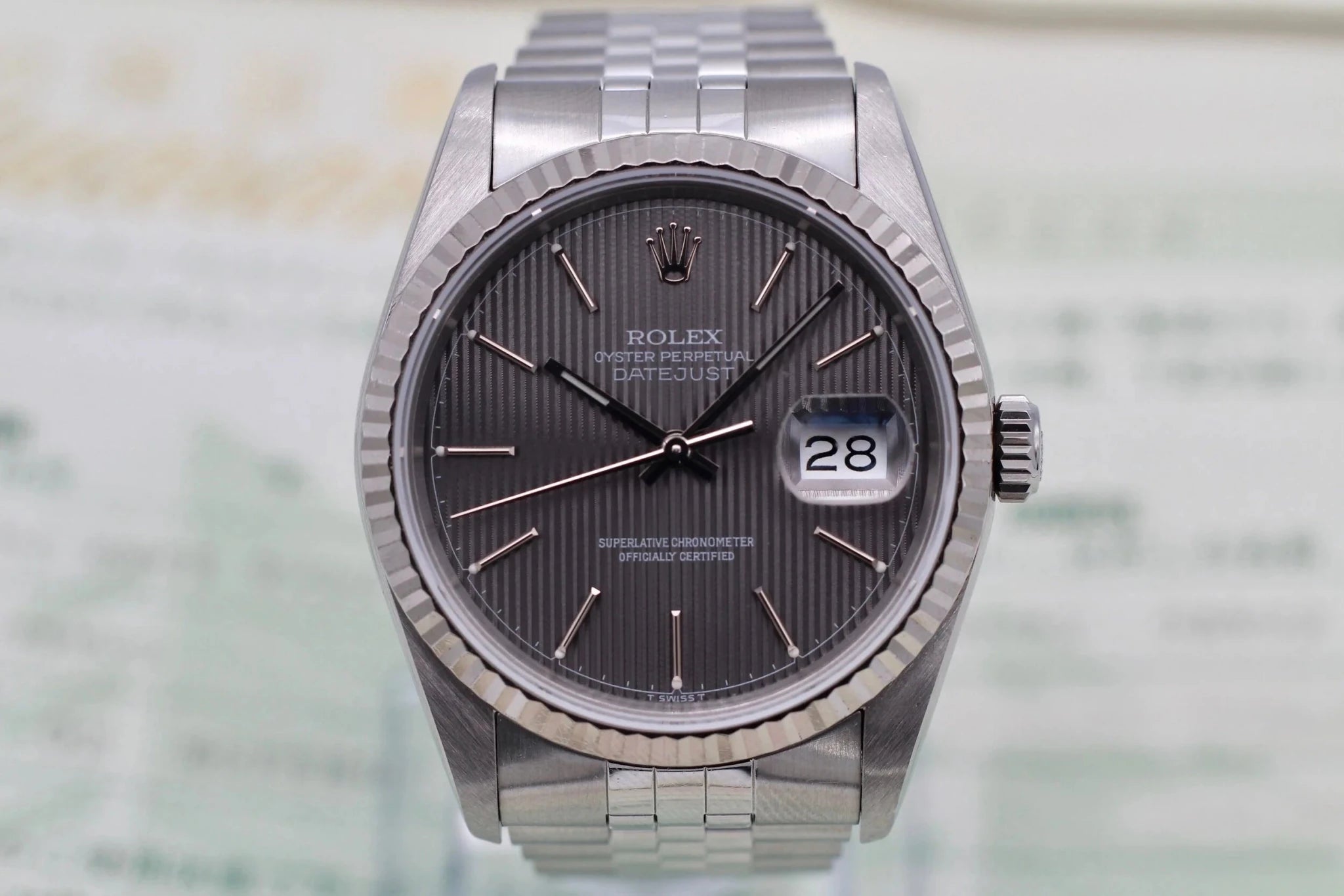 1990 Rolex Datejust Ref. 16234 Gray Tapestry Dial | Box, Papers, IRSC - Sierra Time Co