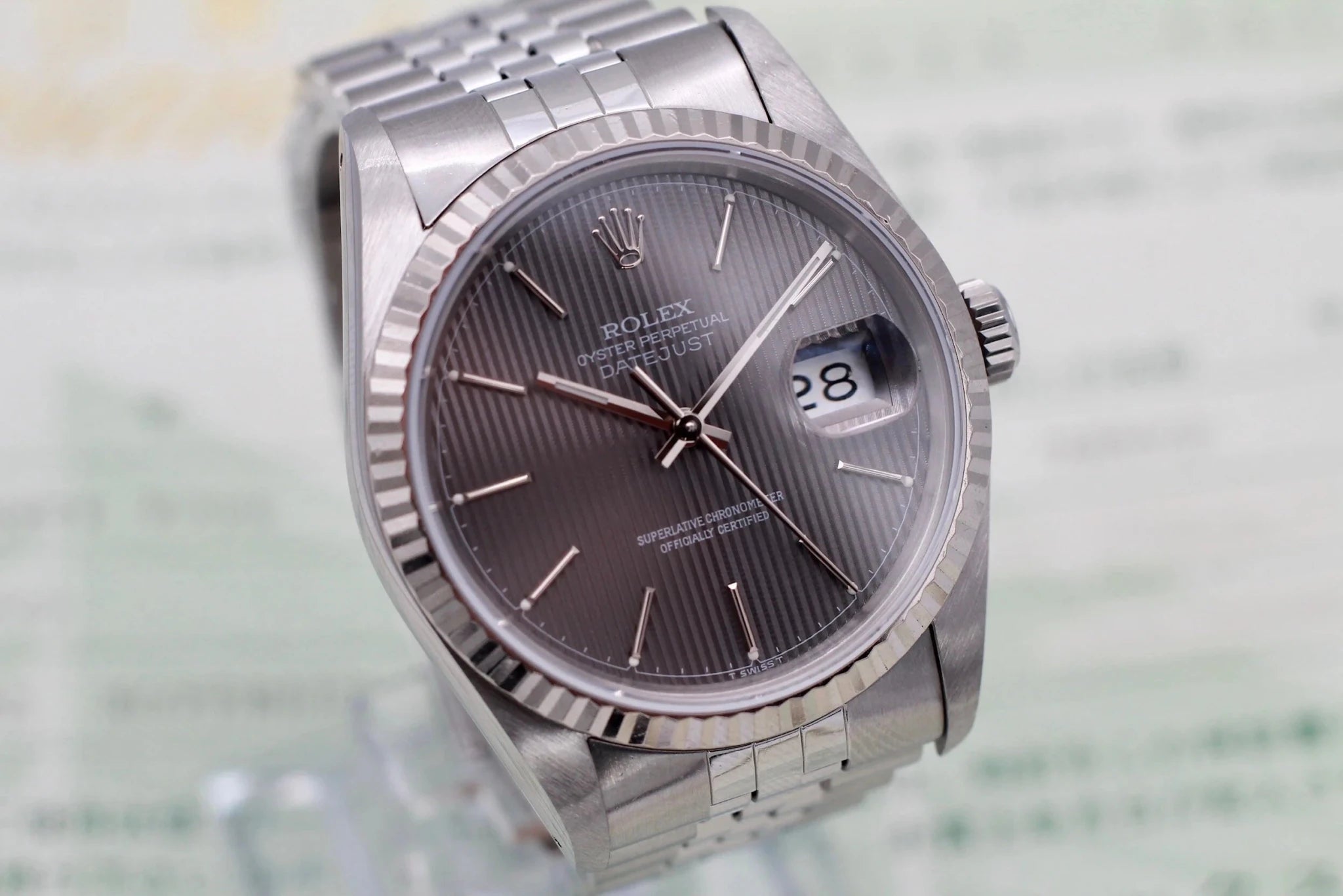 1990 Rolex Datejust Ref. 16234 Gray Tapestry Dial | Box, Papers, IRSC - Sierra Time Co