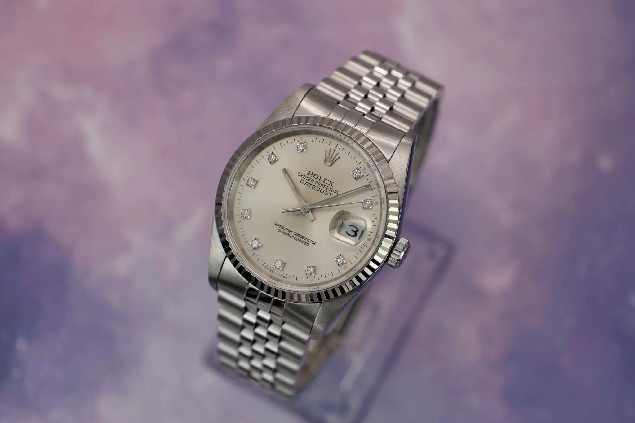 1990 Rolex Datejust Ref. 16234 | Silver Diamond Dial - Sierra Time Co