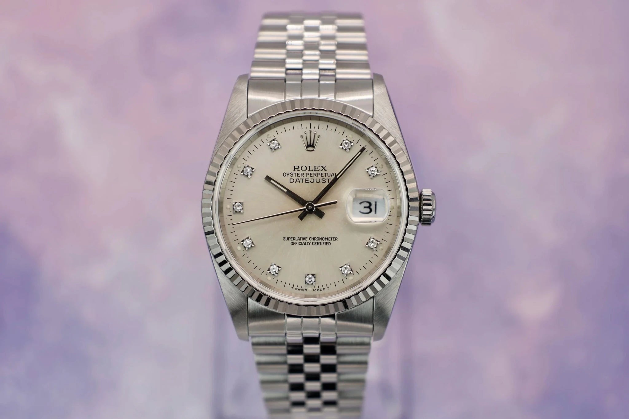1990 Rolex Datejust Ref. 16234 | Silver Diamond Dial - Sierra Time Co