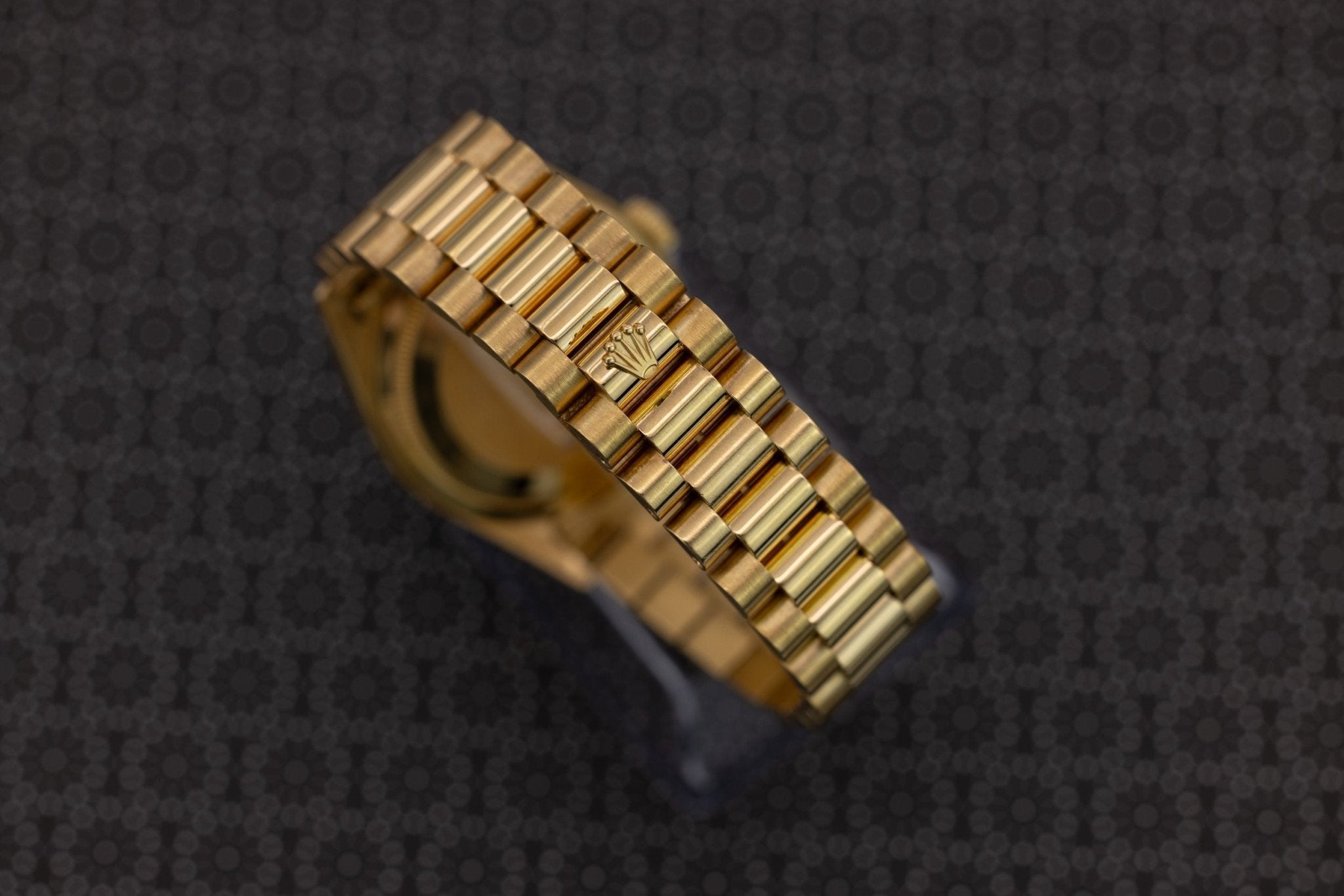 1990 Rolex Day-Date Ref. 18238 | 18K YG | Black Diamond String Dial - Sierra Time Co