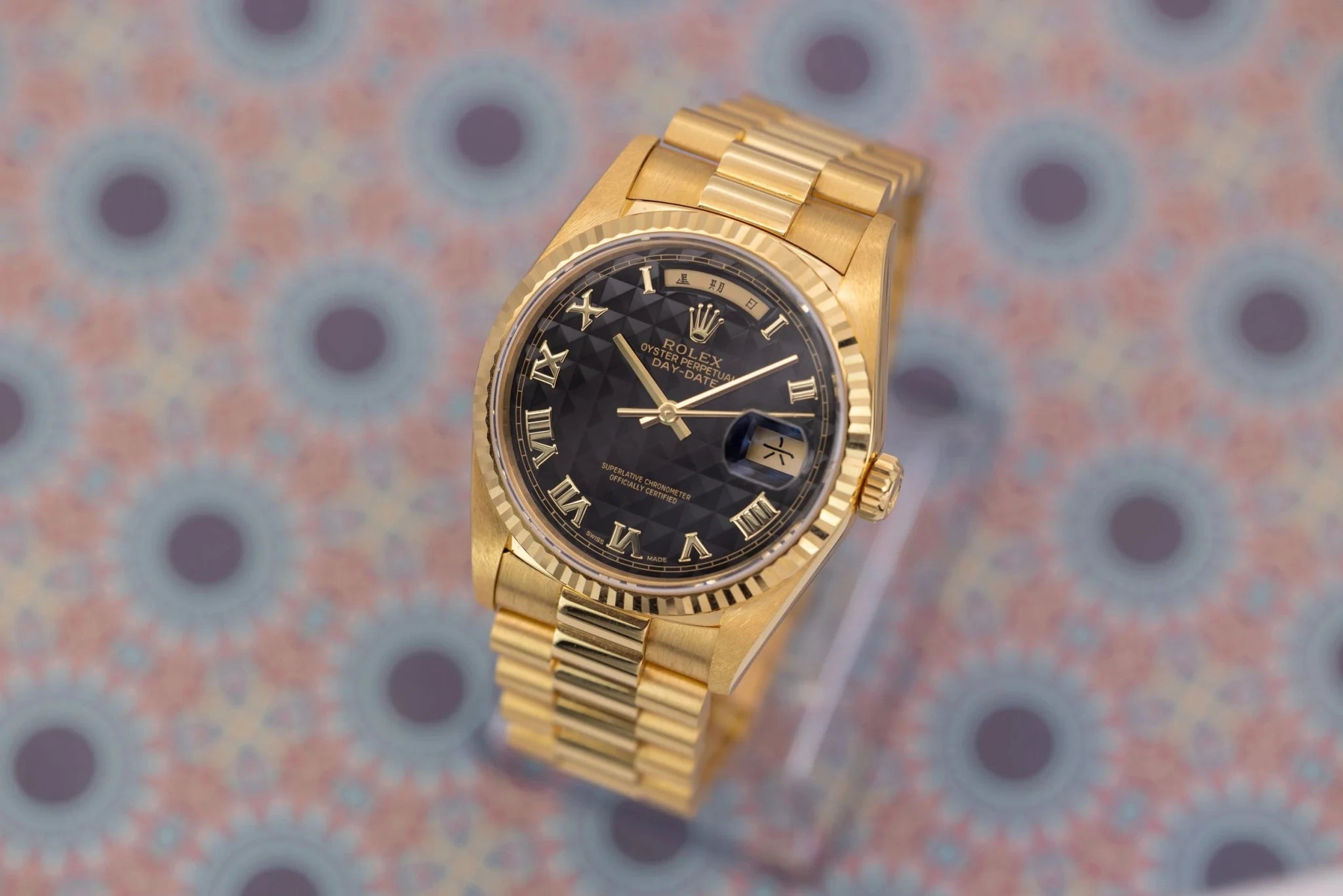 1990 Rolex Day-Date Ref. 18238 | Rare Black Pyramid Dial | Serviced | Full Set - Sierra Time Co