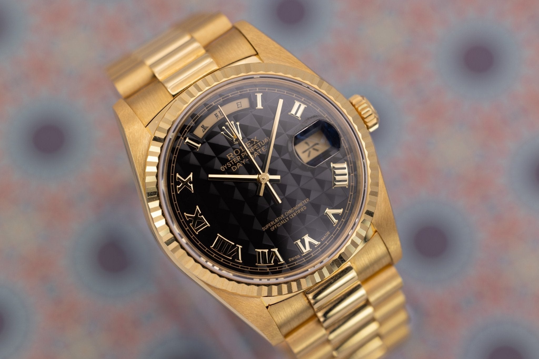 1990 Rolex Day-Date Ref. 18238 | Rare Black Pyramid Dial | Serviced | Full Set - Sierra Time Co