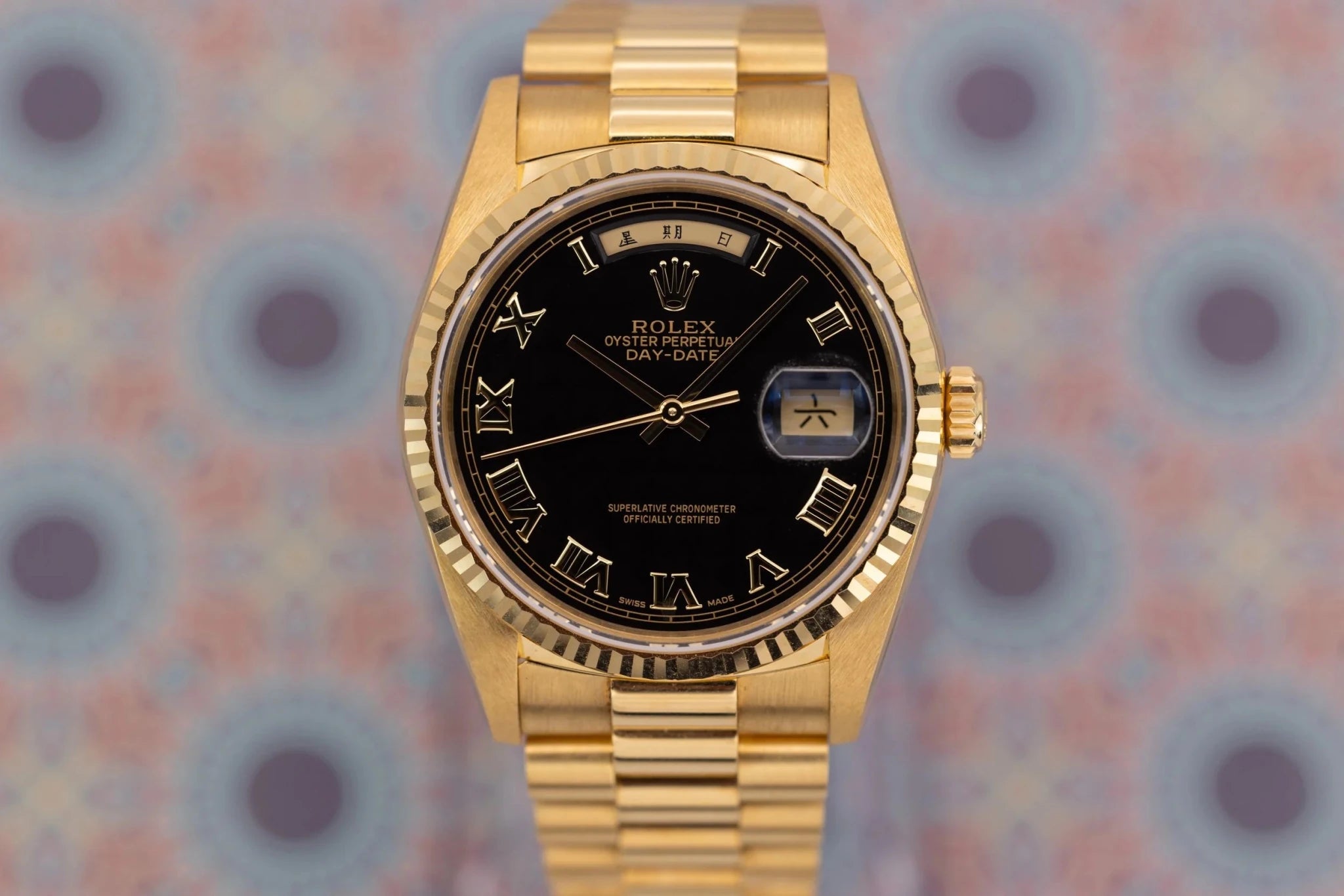 1990 Rolex Day-Date Ref. 18238 | Rare Black Pyramid Dial | Serviced | Full Set - Sierra Time Co
