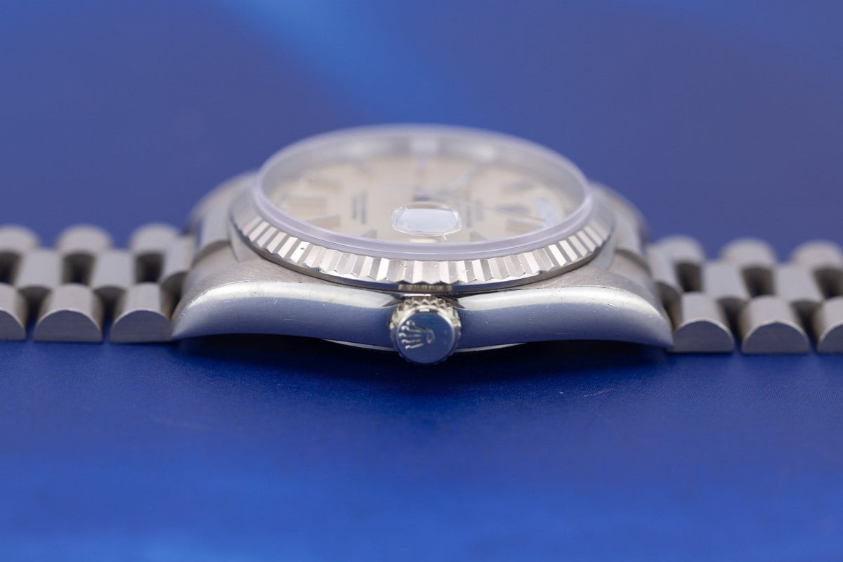 1990 Rolex Day-Date Ref. 18239 | 18K White Gold | Unpolished | Silver Dial - Sierra Time Co