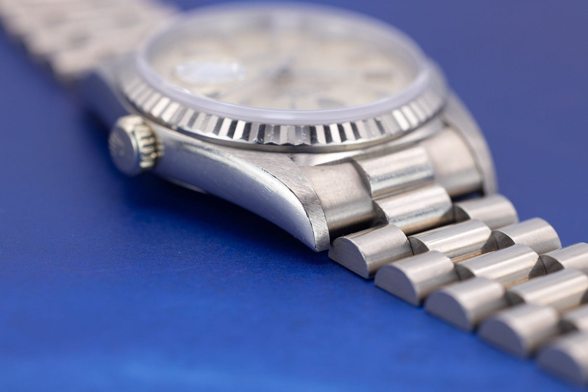1990 Rolex Day-Date Ref. 18239 | 18K White Gold | Unpolished | Silver Dial - Sierra Time Co