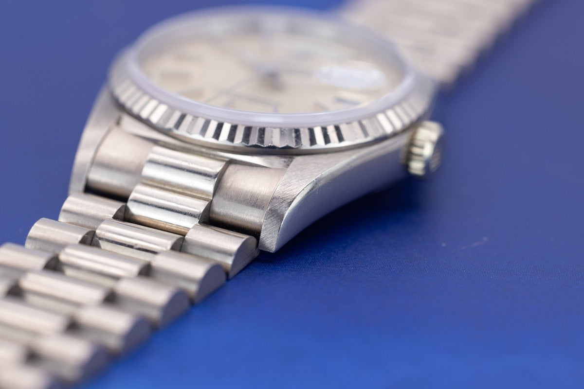 1990 Rolex Day-Date Ref. 18239 | 18K White Gold | Unpolished | Silver Dial - Sierra Time Co