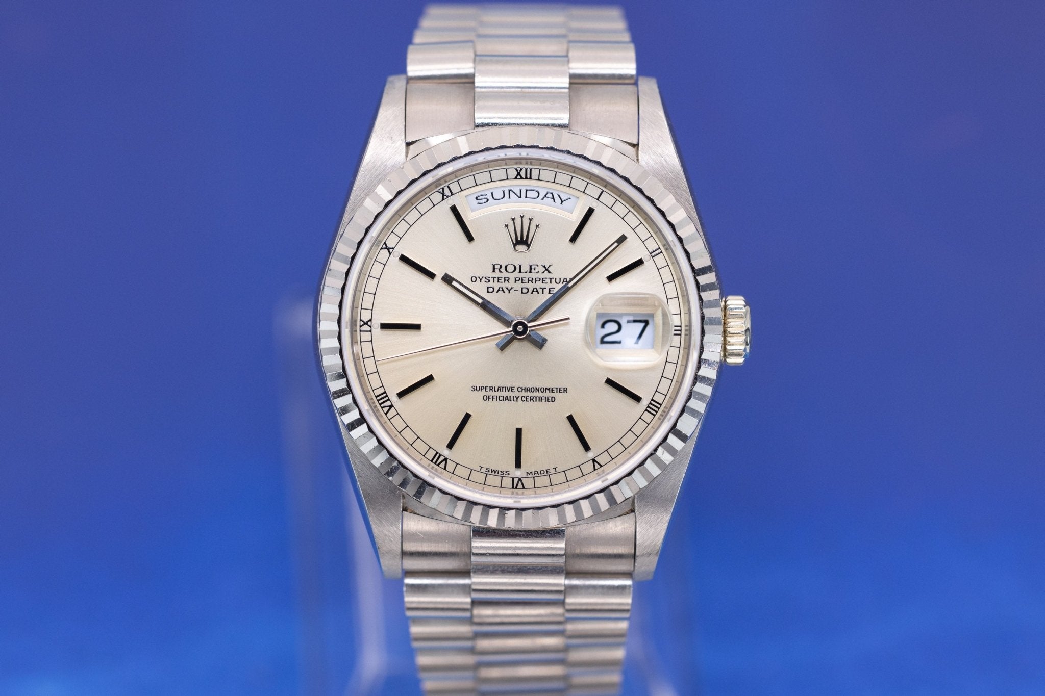 1990 Rolex Day-Date Ref. 18239 | 18K White Gold | Unpolished | Silver Dial - Sierra Time Co