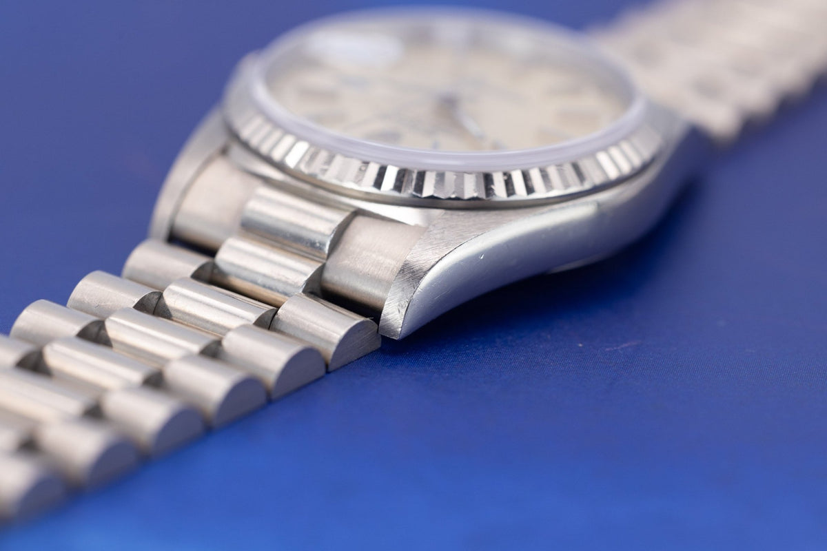 1990 Rolex Day-Date Ref. 18239 | 18K White Gold | Unpolished | Silver Dial - Sierra Time Co